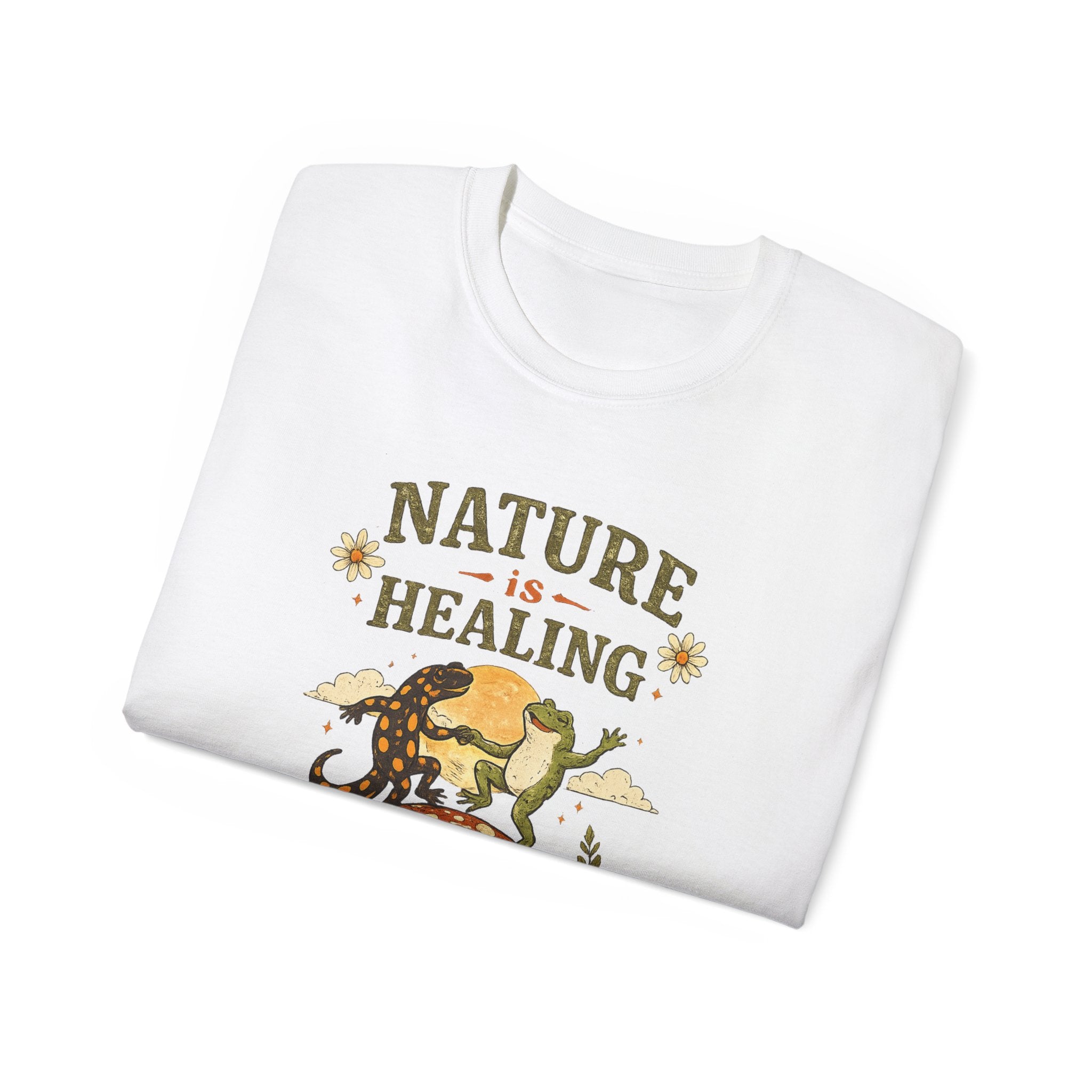 Nature Is Healing T‑Shirt — Retro Mushroom & frog lizard Graphic Tee