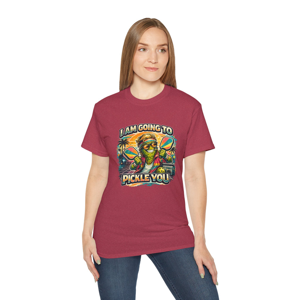 I Am Going To Pickle You Tee — Funny Pickleball Character Graphic T-Shirt