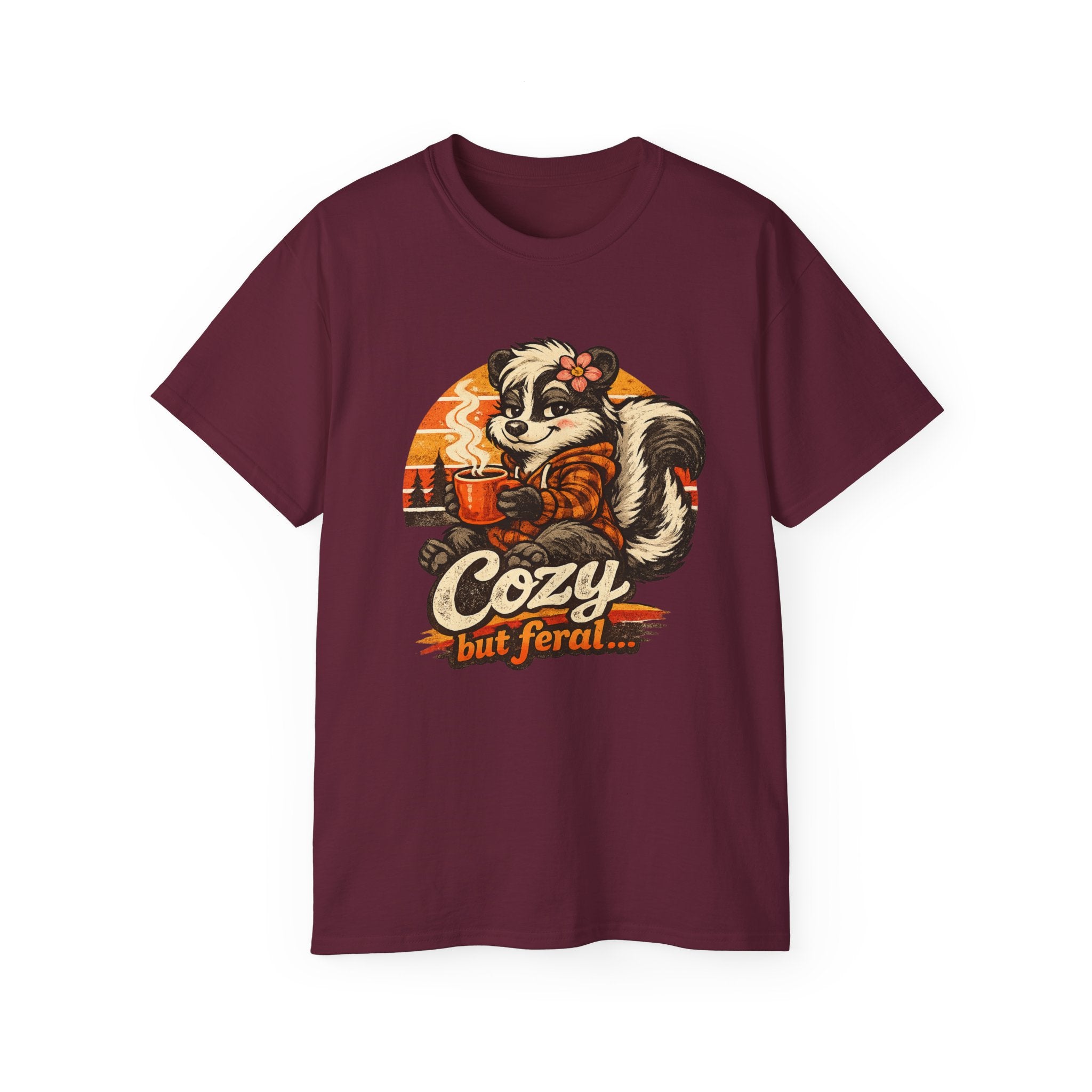 Cozy But Feral Skunk T-Shirt – Cute Retro Autumn Graphic Tee
