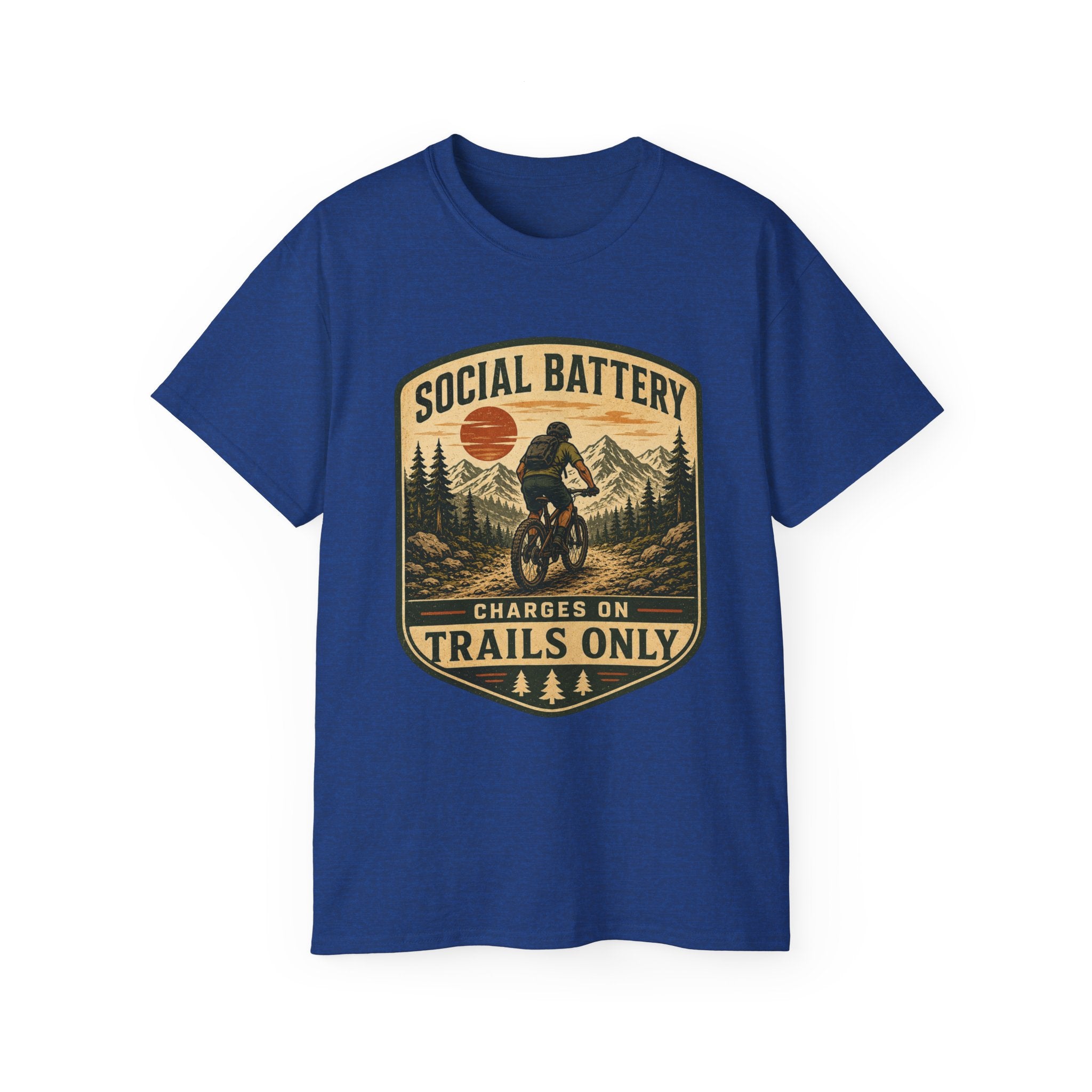 Mountain Biking Tee — "Social Battery Charges on Trails Only" Graphic T‑Shirt