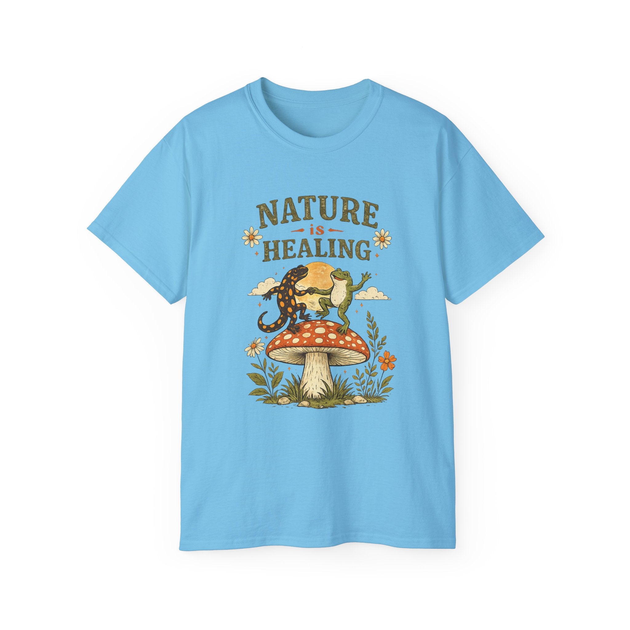 Nature Is Healing T‑Shirt — Retro Mushroom & frog lizard Graphic Tee