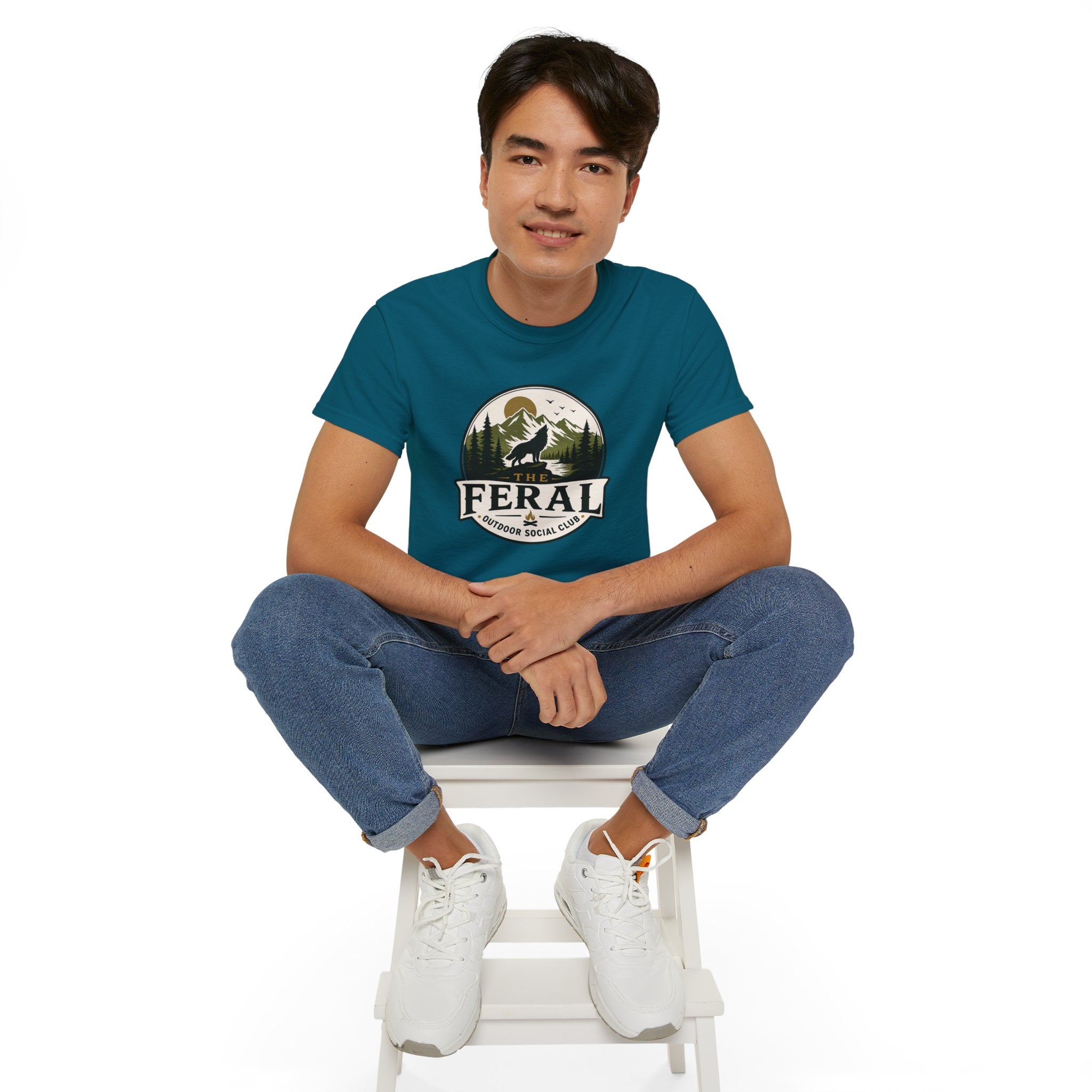 Feral Outdoor Social Club T-Shirt — Wilderness Wolf Logo Tee
