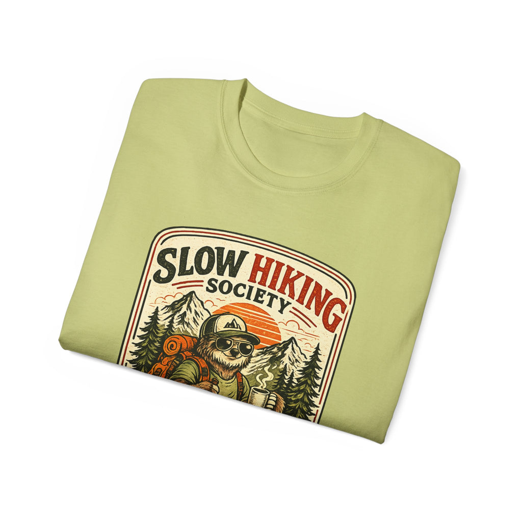 Slow Hiking Society T-Shirt — 'Last One to the Top Wins' Vintage Outdoor Tee