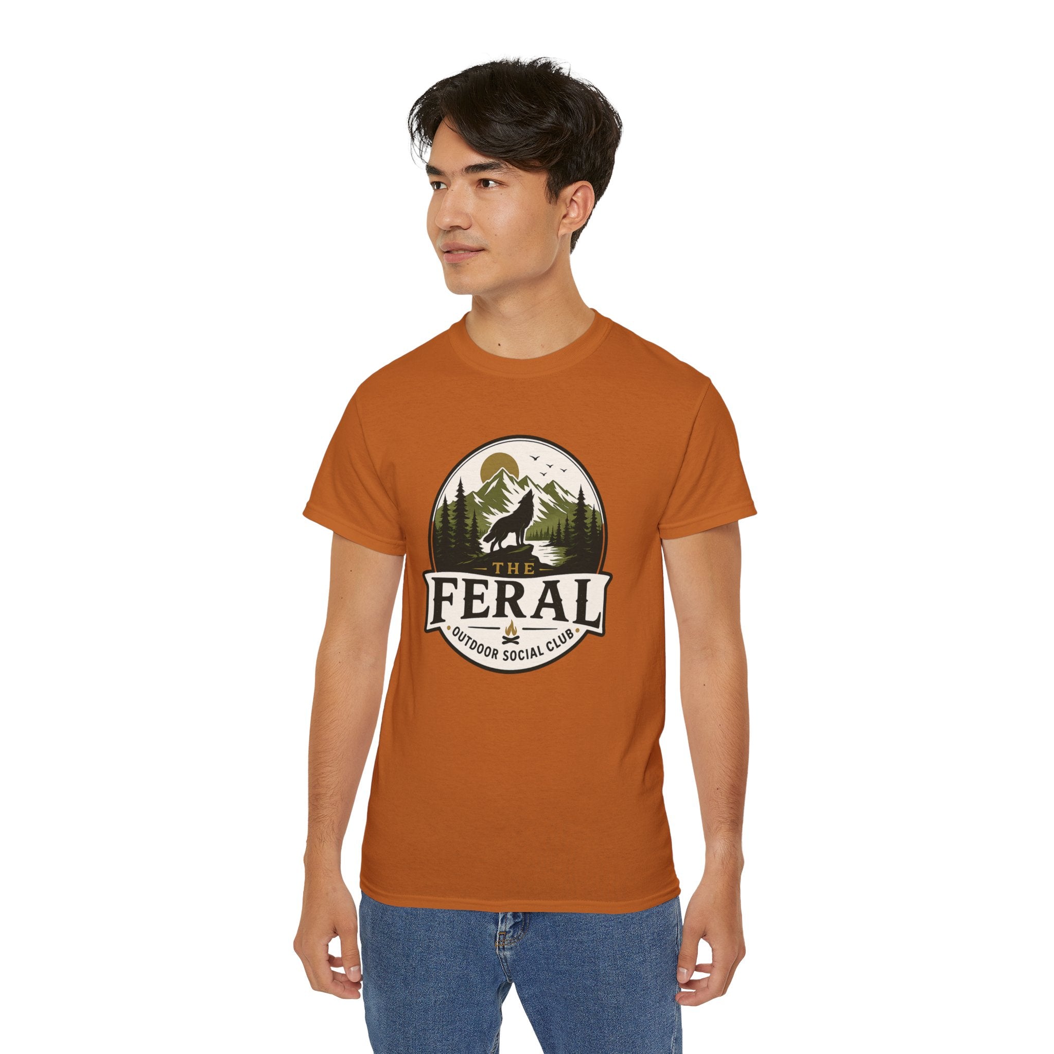 Feral Outdoor Social Club T-Shirt — Wilderness Wolf Logo Tee