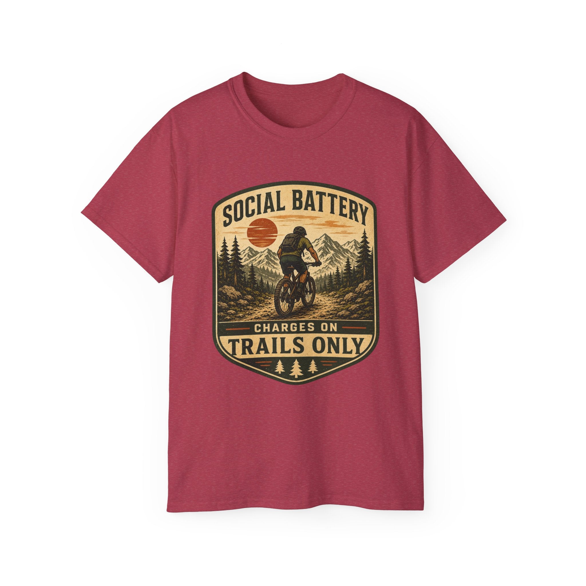 Mountain Biking Tee — "Social Battery Charges on Trails Only" Graphic T‑Shirt