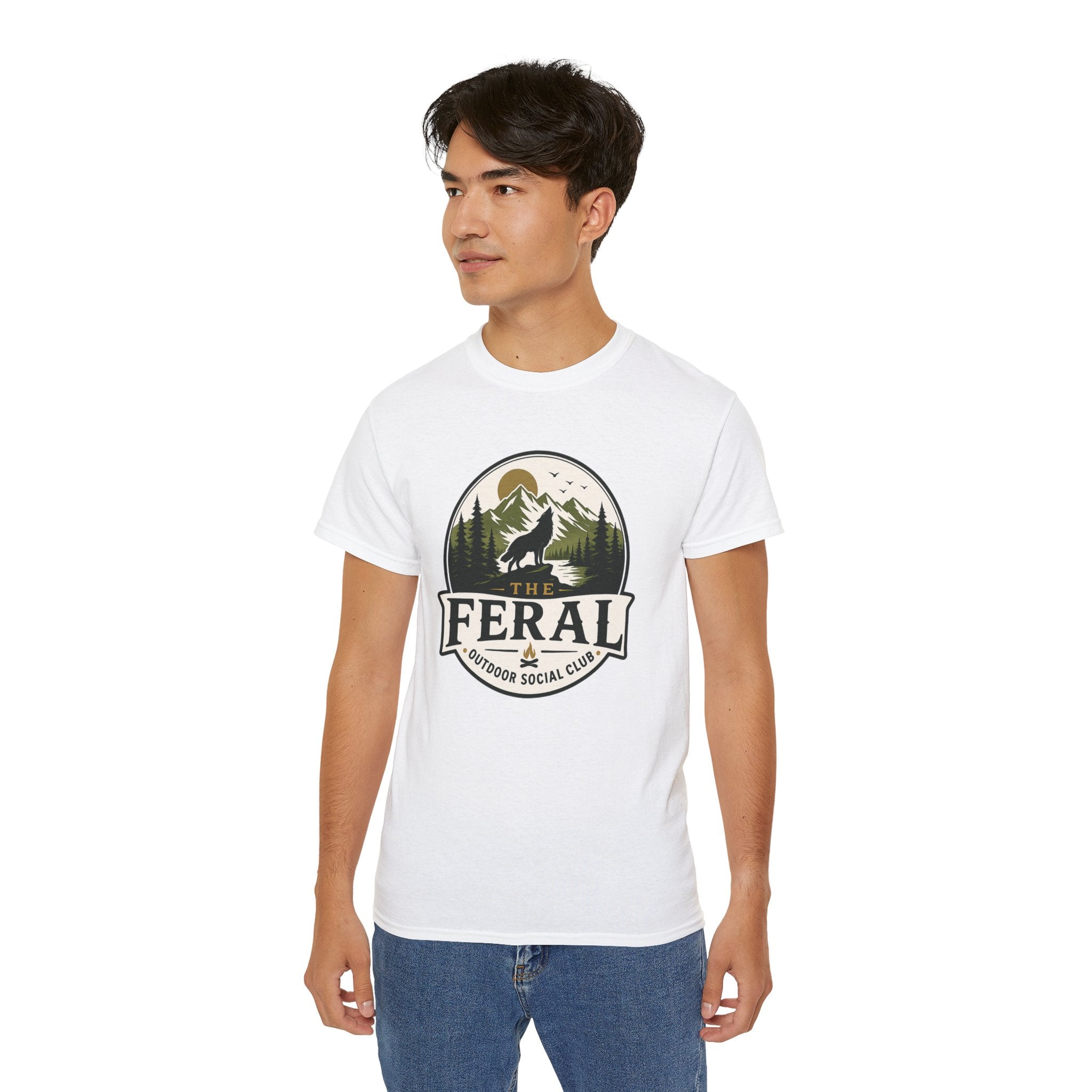 Feral Outdoor Social Club T-Shirt — Wilderness Wolf Logo Tee