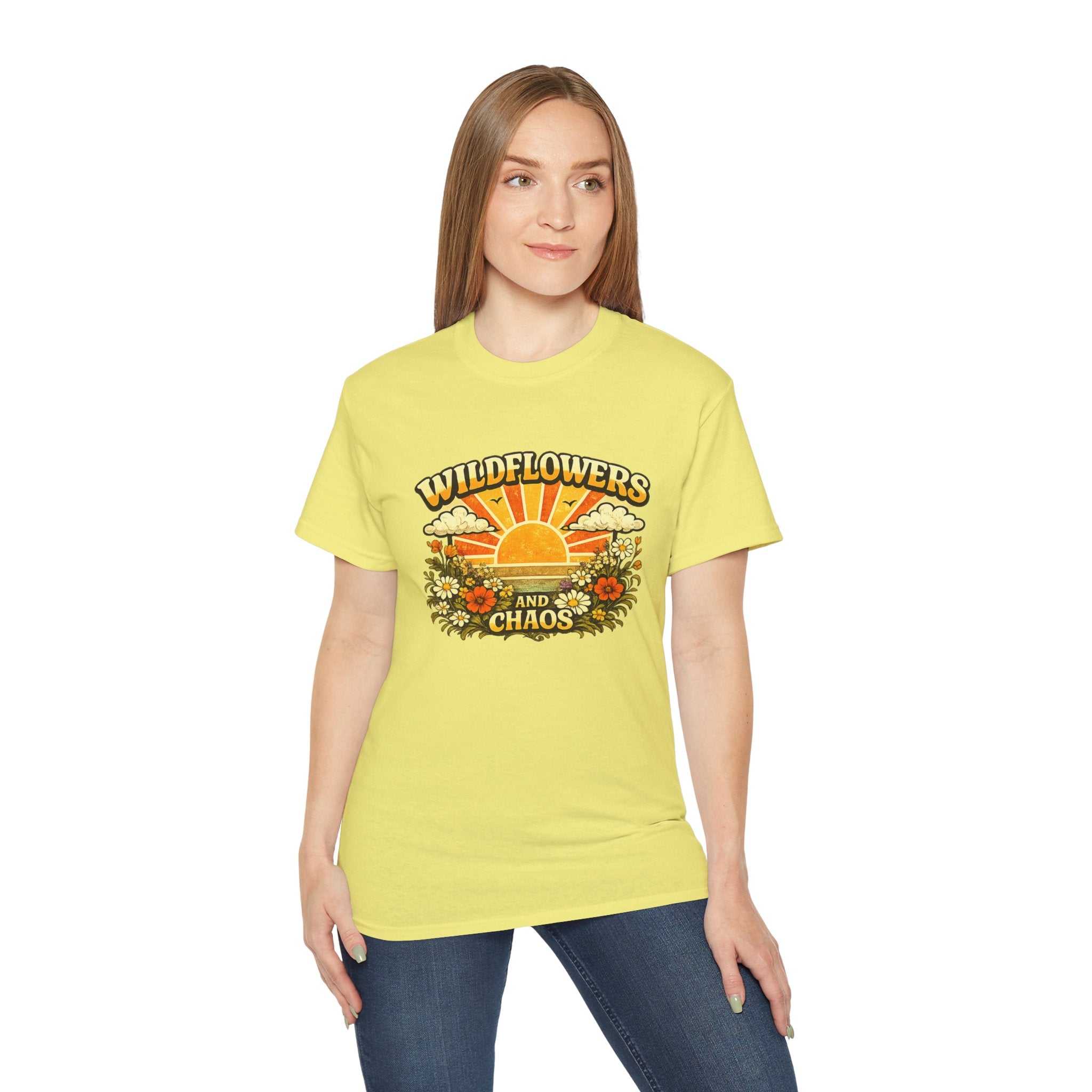 Wildflowers and Chaos Tee — Retro Sunflower Graphic T‑Shirt