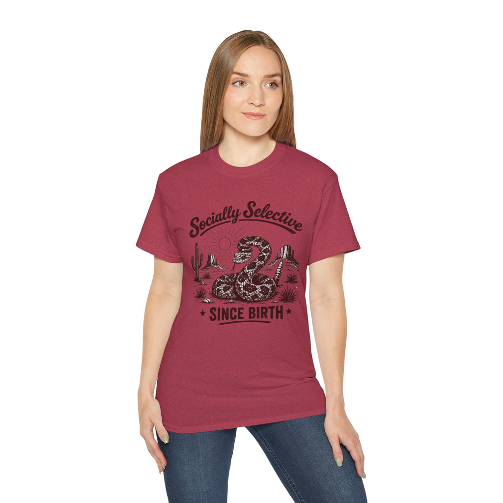T-Shirt — "Socially Selective Since Birth" Vintage Desert Snake Graphic Tee