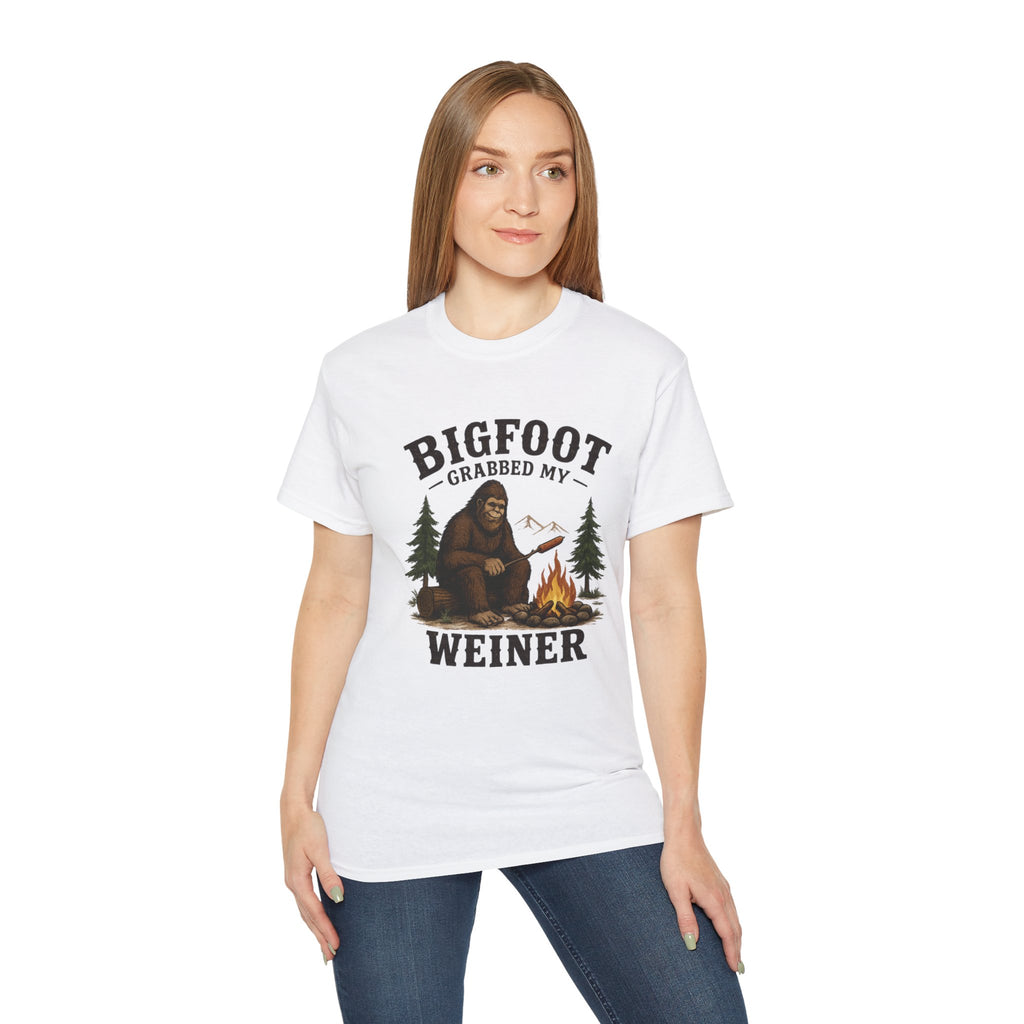 Bigfoot Grabbed My Weiner T-Shirt — Funny Camping Sasquatch Tee