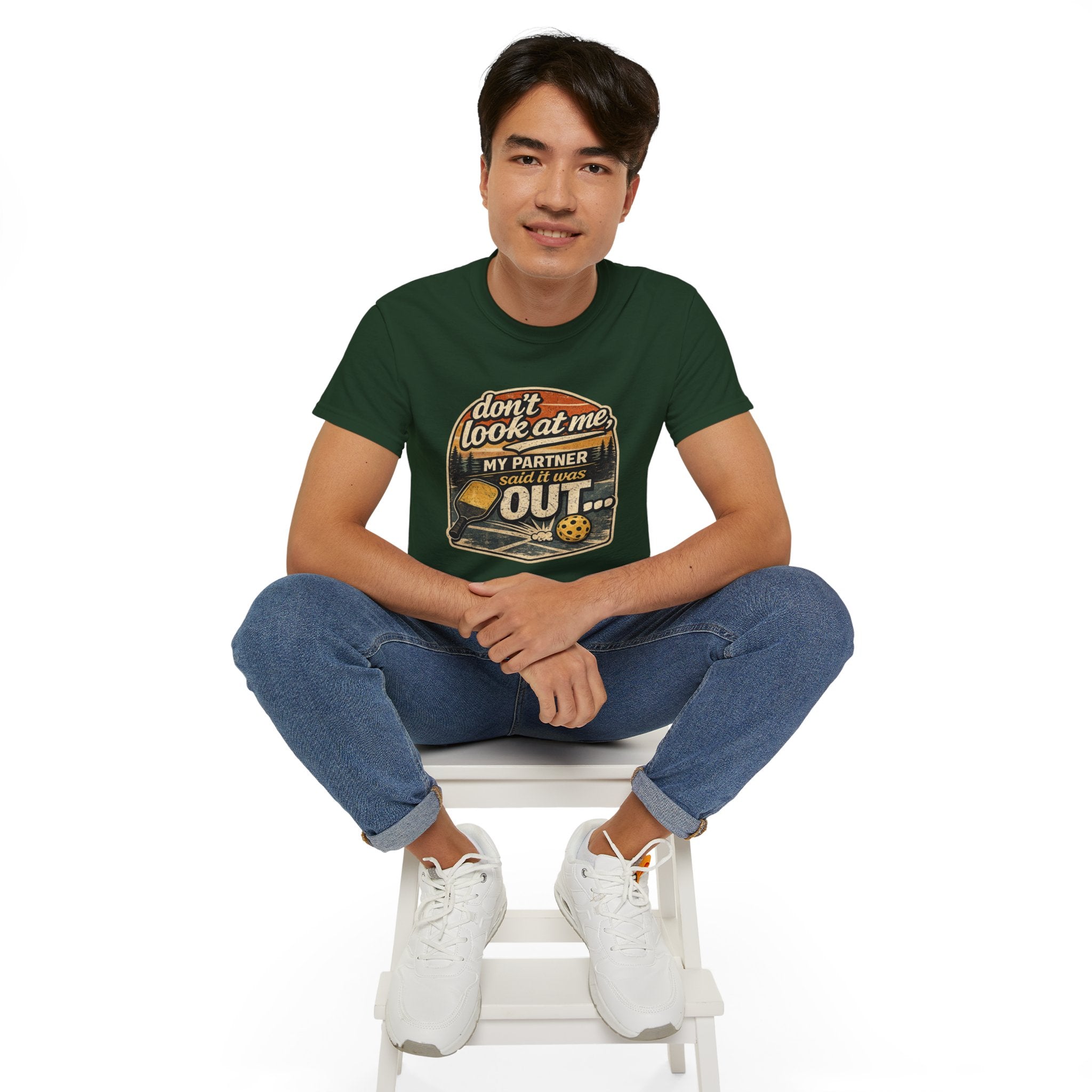 T-Shirt - “Don’t Look at Me, My Partner Said It Was Out” Pickleball Humor Tee
