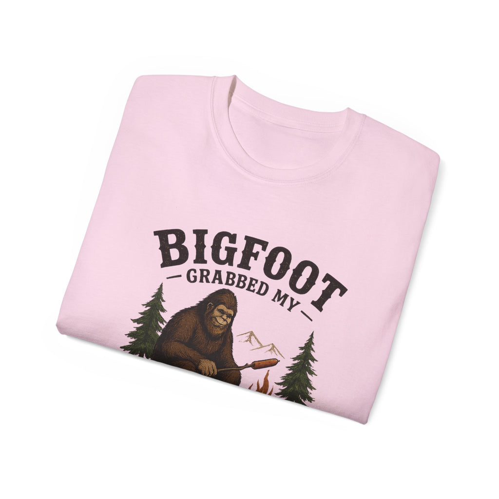 Bigfoot Grabbed My Weiner T-Shirt — Funny Camping Sasquatch Tee