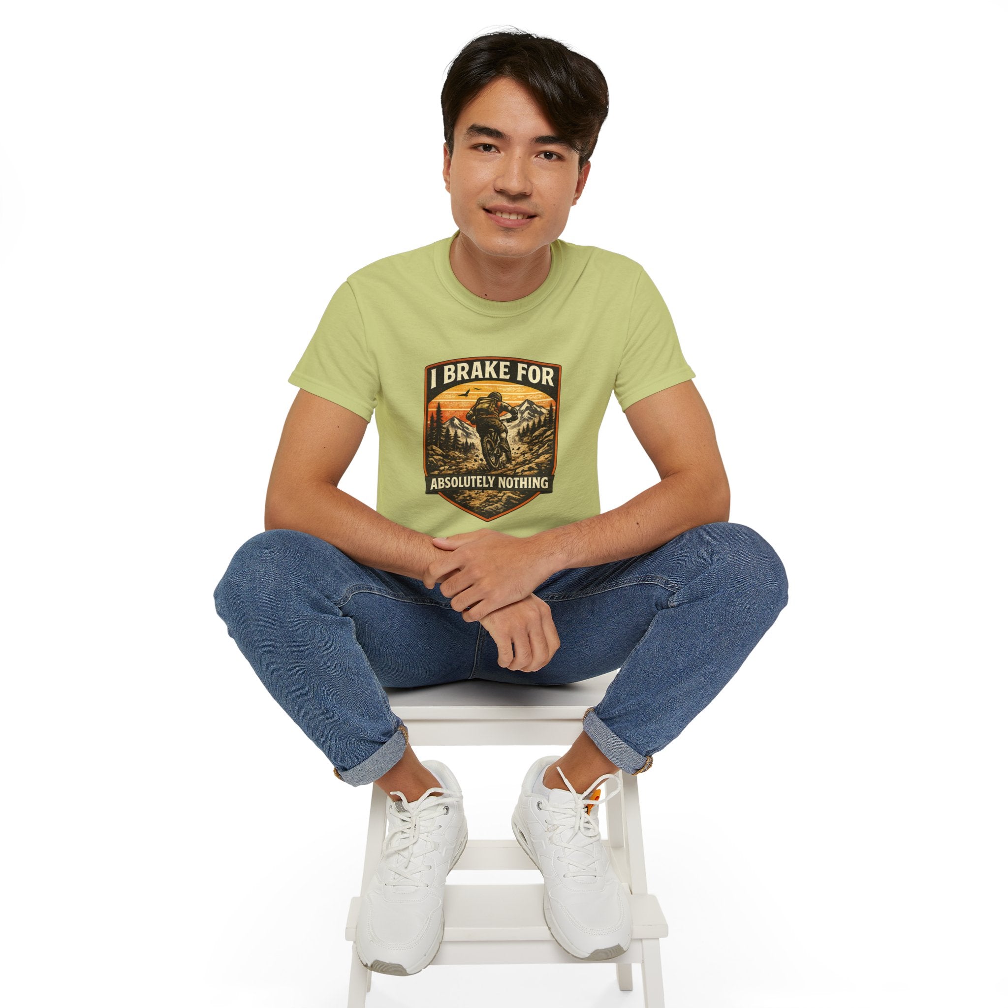 Mountain biking Tee Shirt — "I Brake for Absolutely Nothing" Vintage Rider Tee