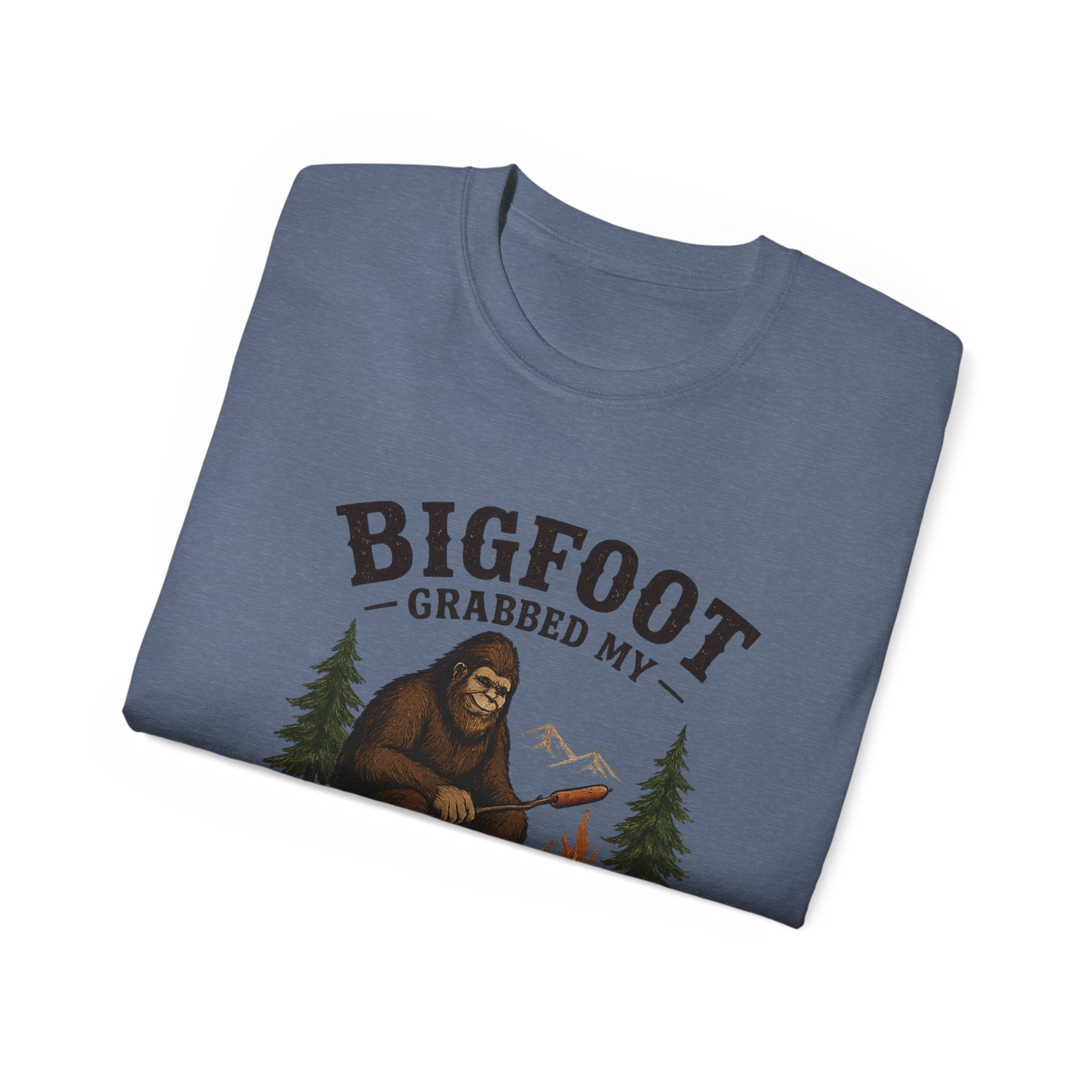 Bigfoot Grabbed My Weiner T-Shirt — Funny Camping Sasquatch Tee