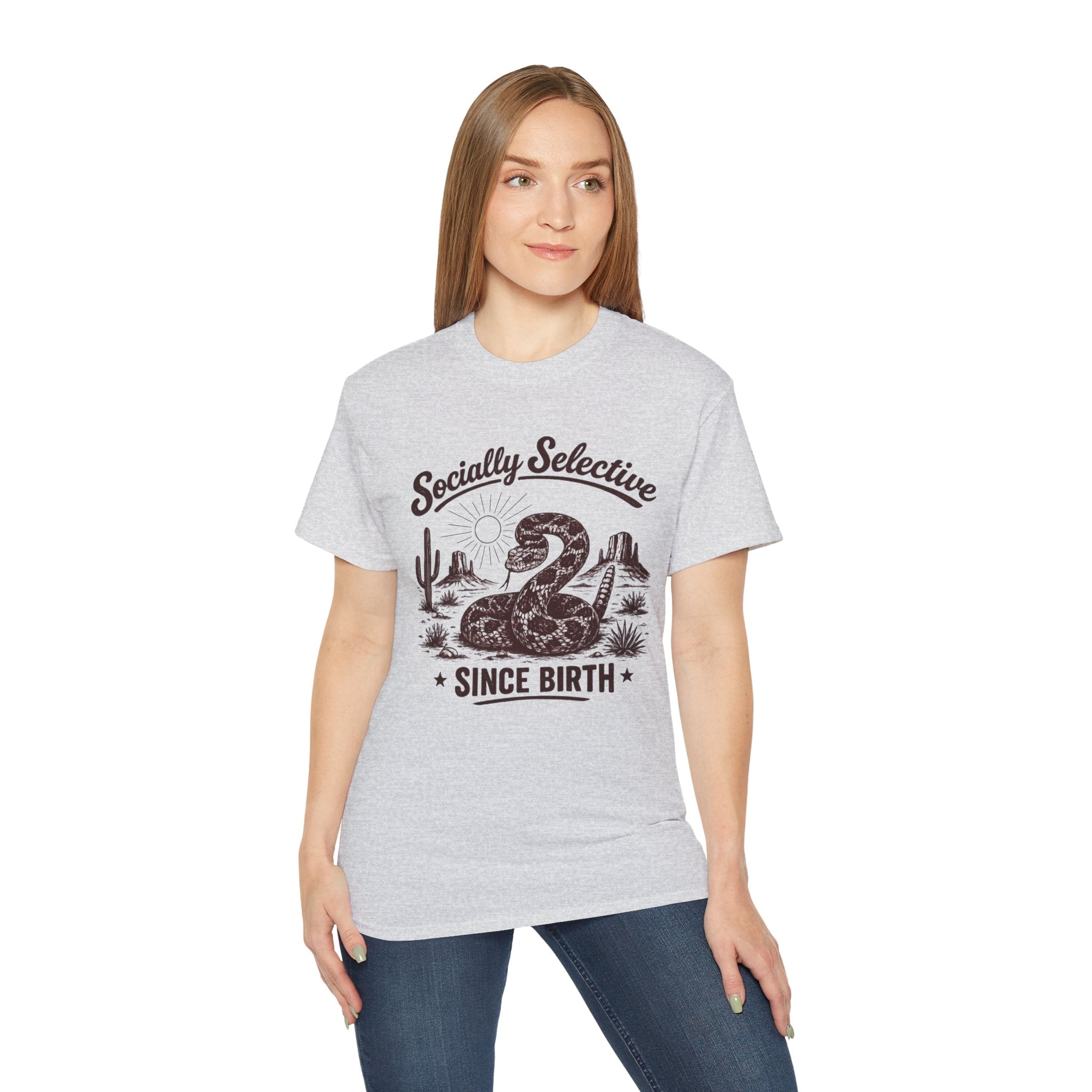 T-Shirt — "Socially Selective Since Birth" Vintage Desert Snake Graphic Tee