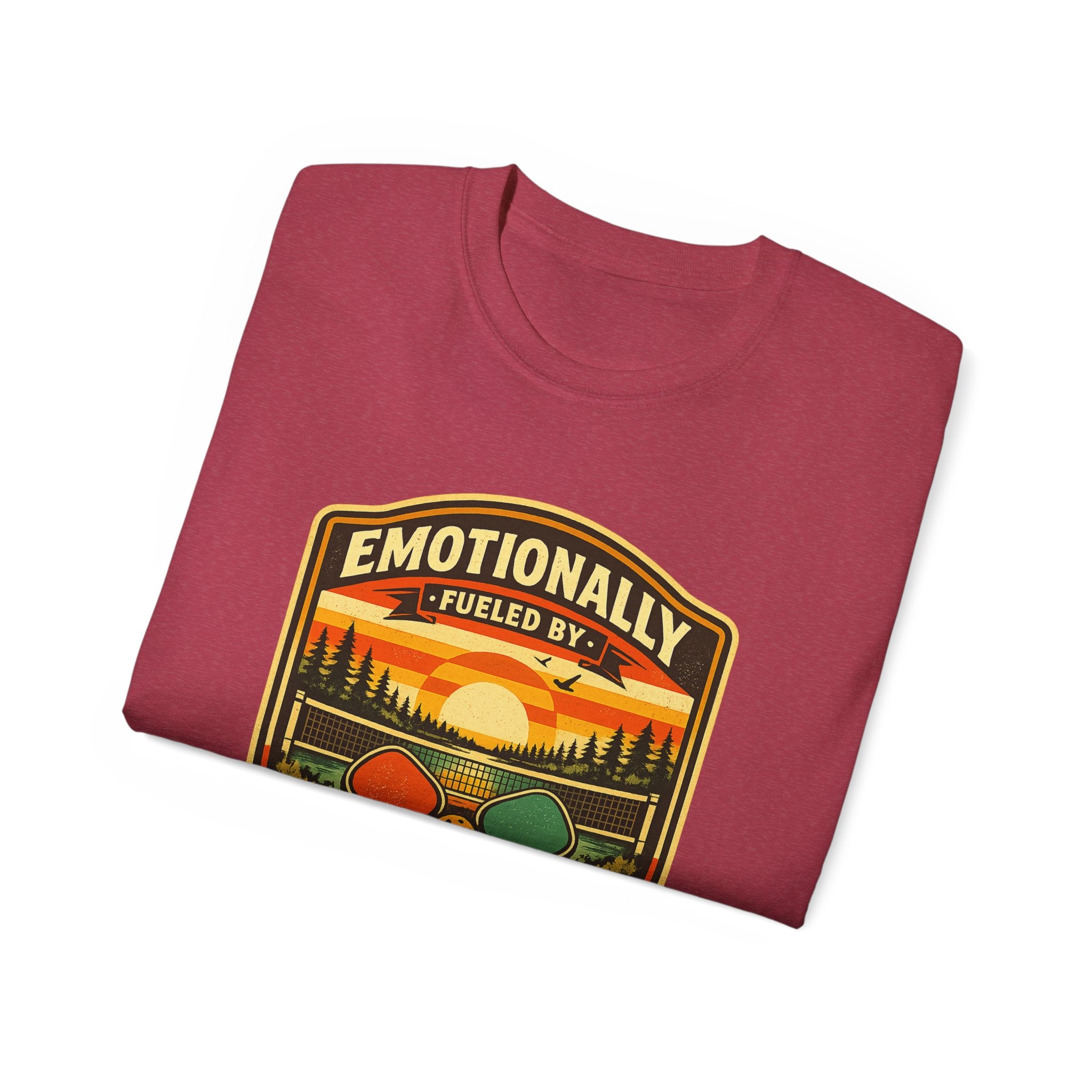 Pickleball Sunset Badge T‑Shirt  Emotionally Fueled by Pickleball