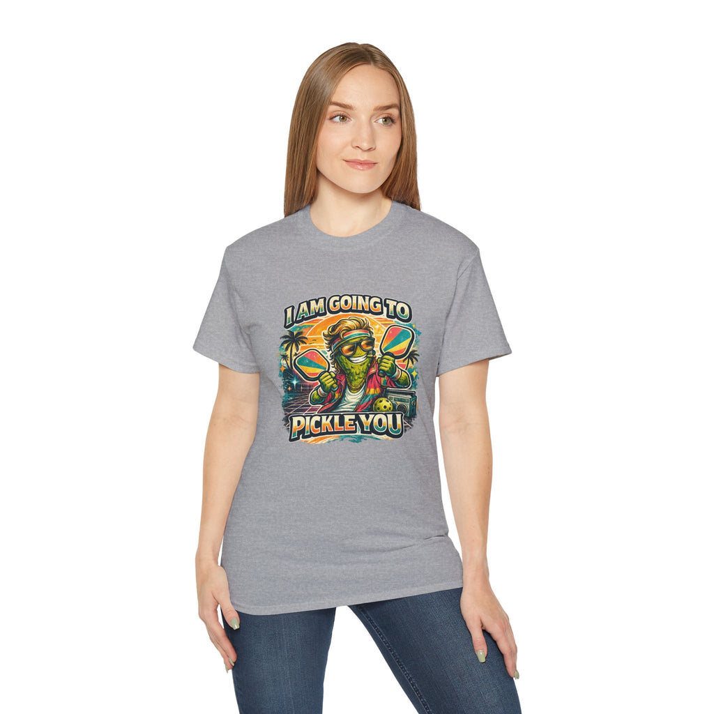 I Am Going To Pickle You Tee — Funny Pickleball Character Graphic T-Shirt