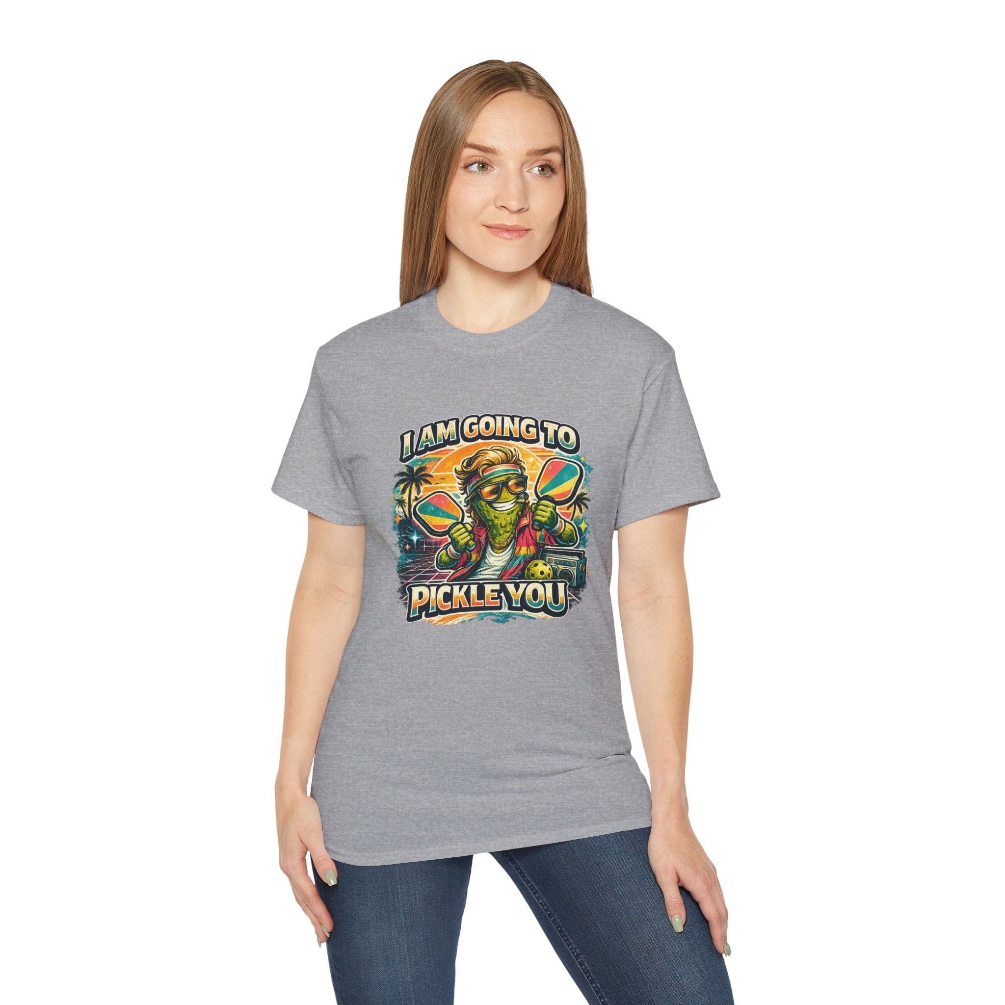 I Am Going To Pickle You Tee — Funny Pickleball Character Graphic T-Shirt