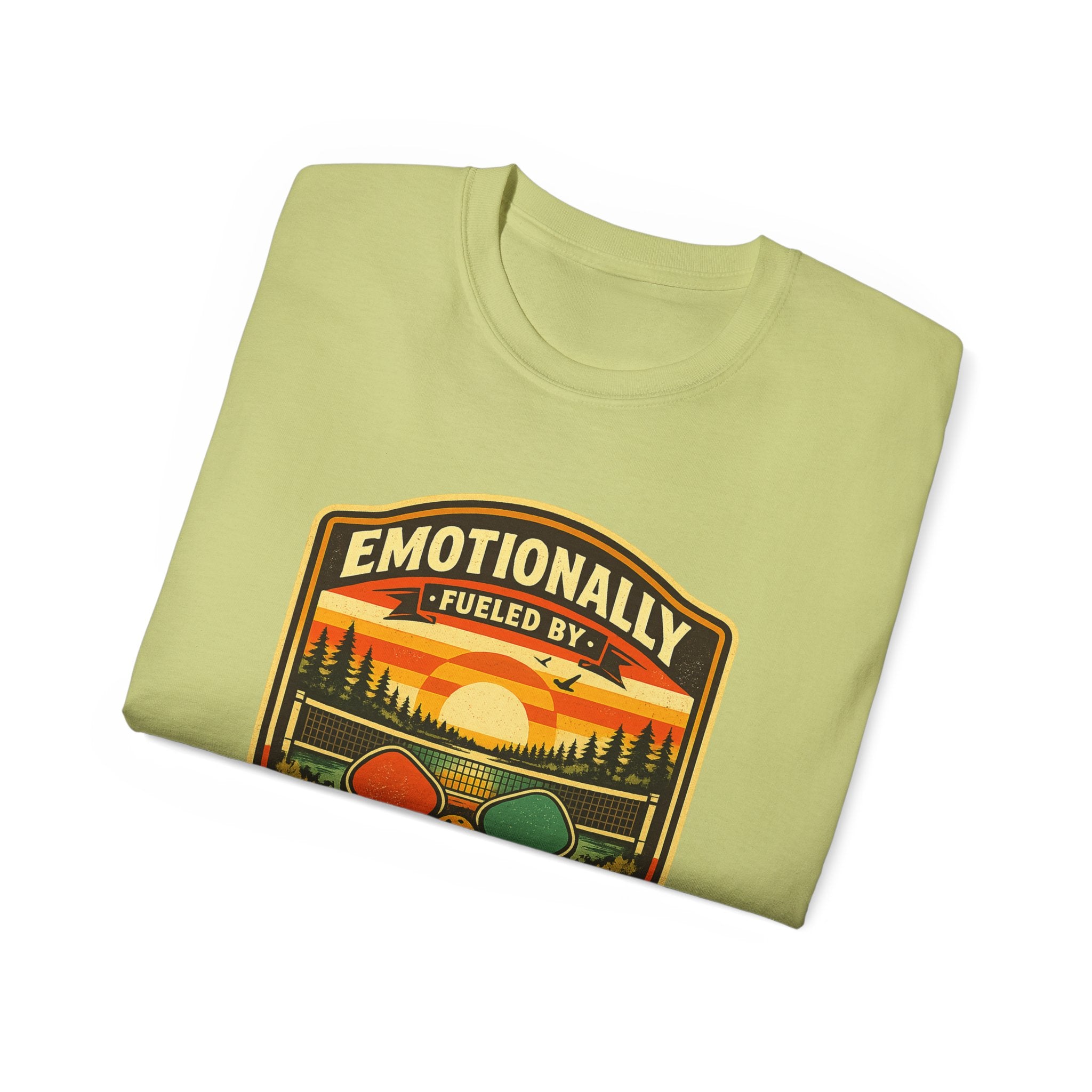 Pickleball Sunset Badge T‑Shirt  Emotionally Fueled by Pickleball