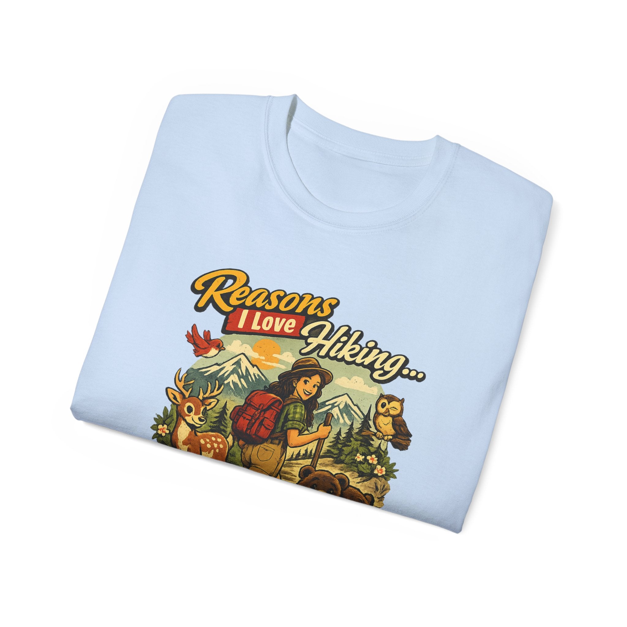 Hiking T-Shirt — "Reasons I Love Hiking... It Keeps Me From Being Charged For Murder" Retro Outdoor Tee