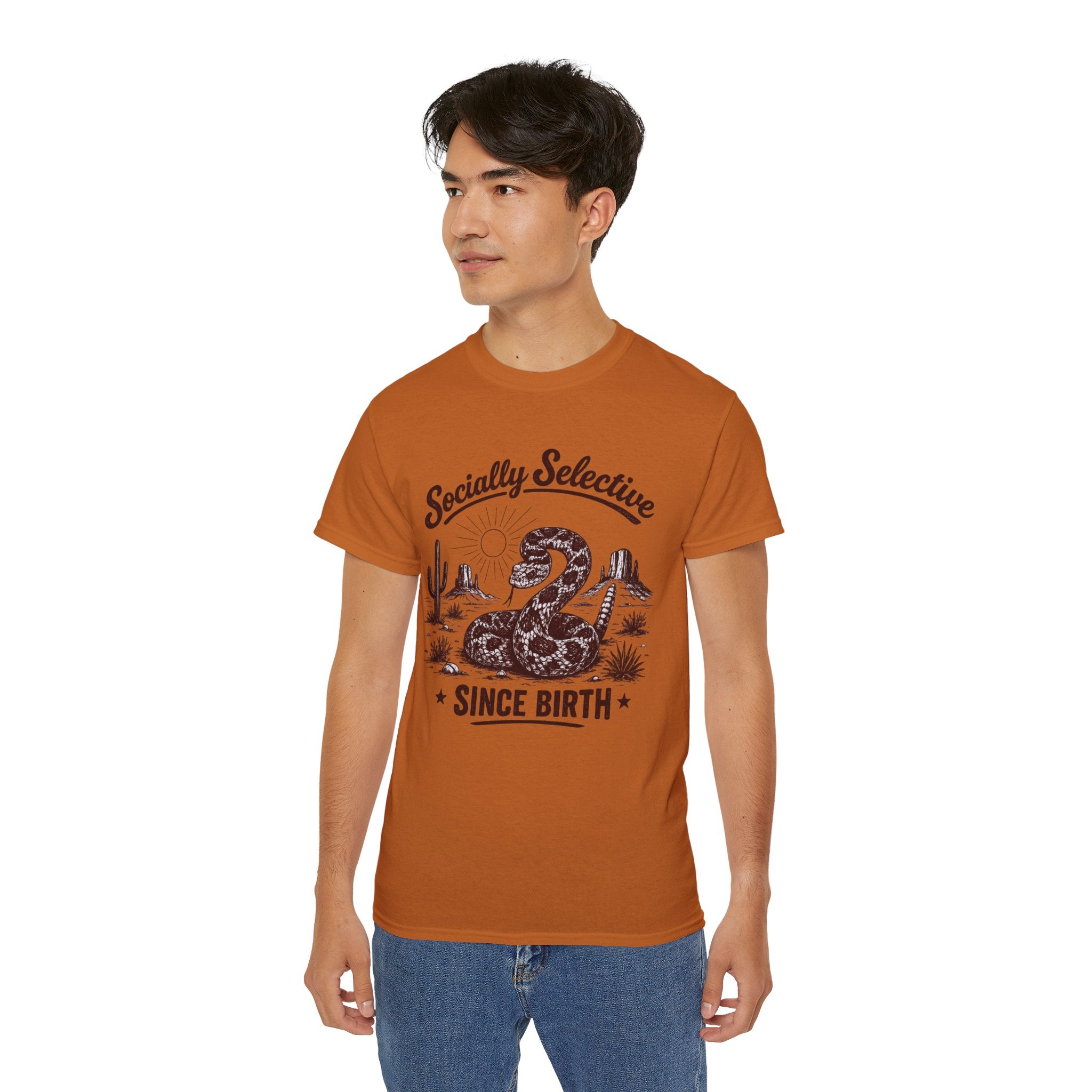 T-Shirt — "Socially Selective Since Birth" Vintage Desert Snake Graphic Tee