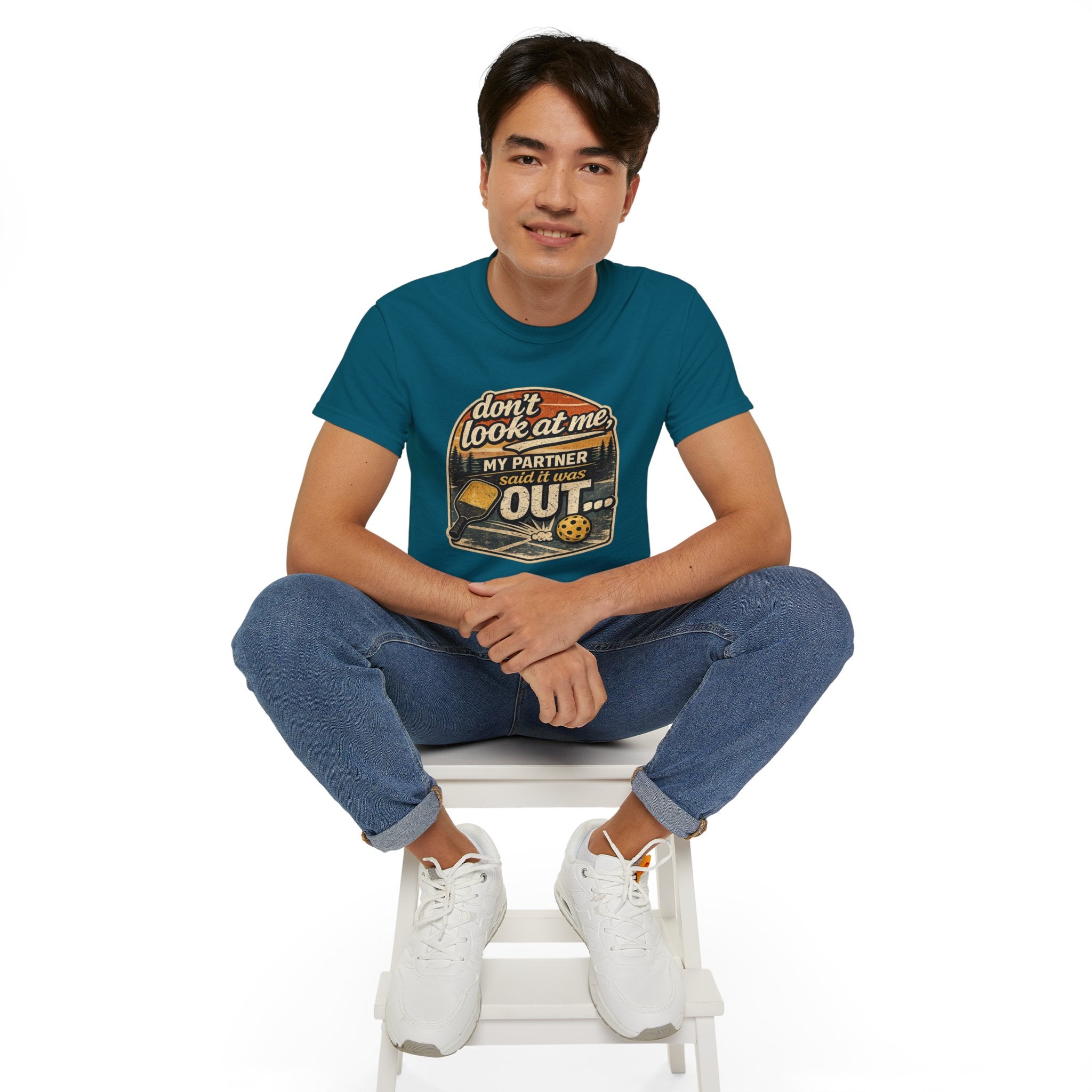 T-Shirt - “Don’t Look at Me, My Partner Said It Was Out” Pickleball Humor Tee