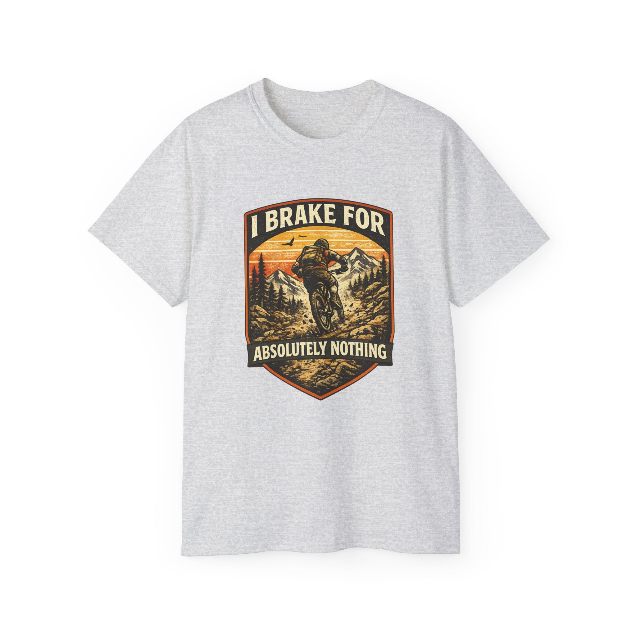 Mountain biking Tee Shirt — "I Brake for Absolutely Nothing" Vintage Rider Tee