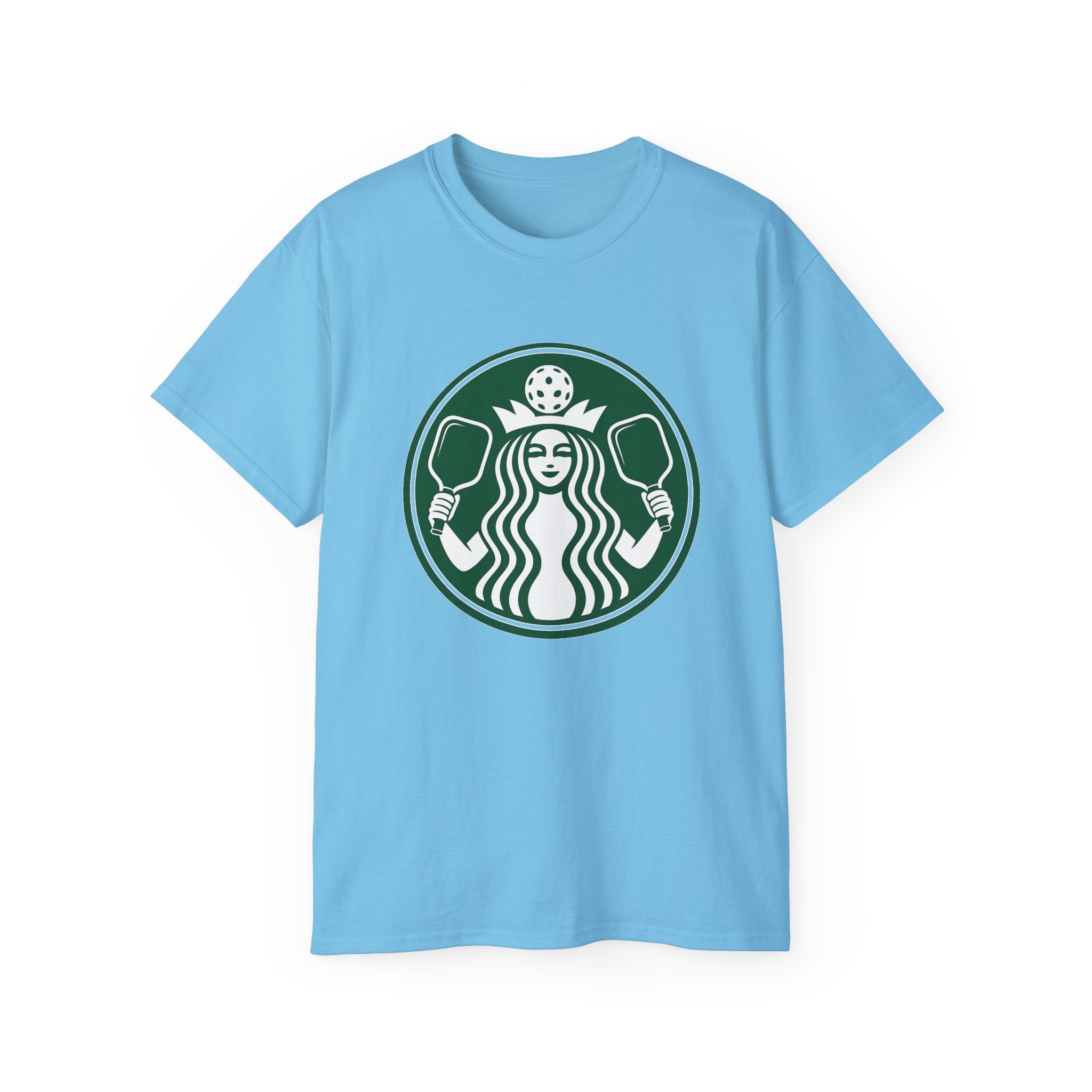 Coffee pickleball Logo Tee — Retro Mermaid Holding paddles Graphic T-Shirt