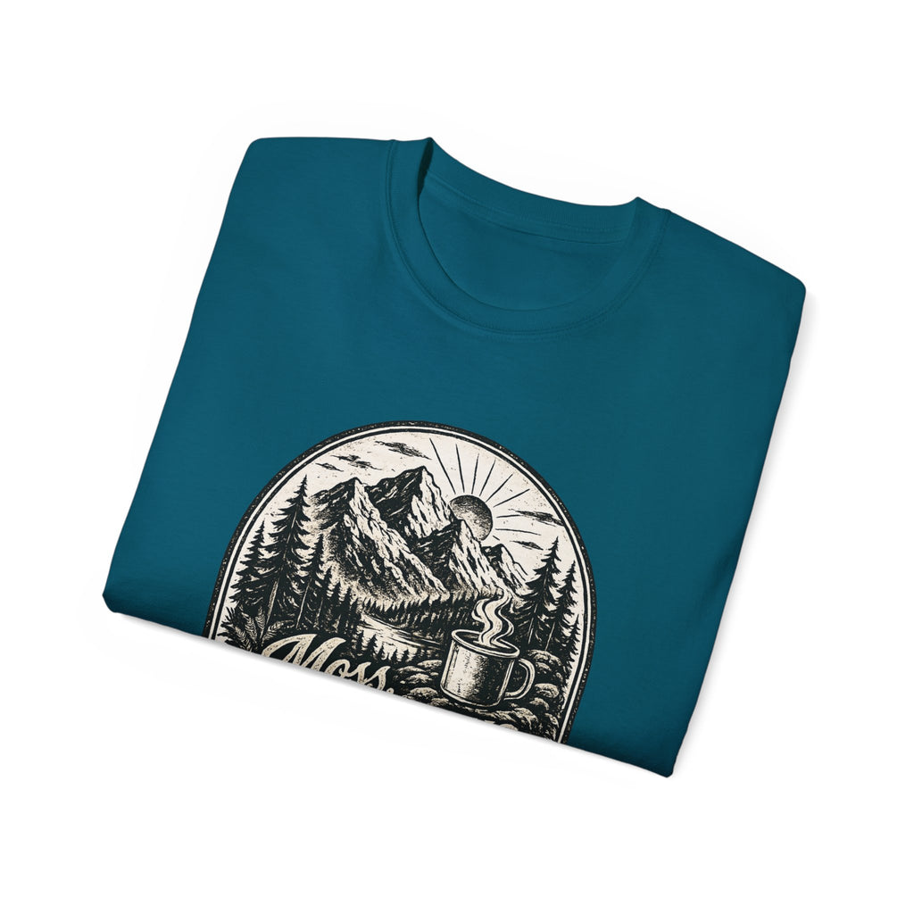 Moss, Mountains & Morning Coffee T-Shirt — Vintage Camping Coffee Tee