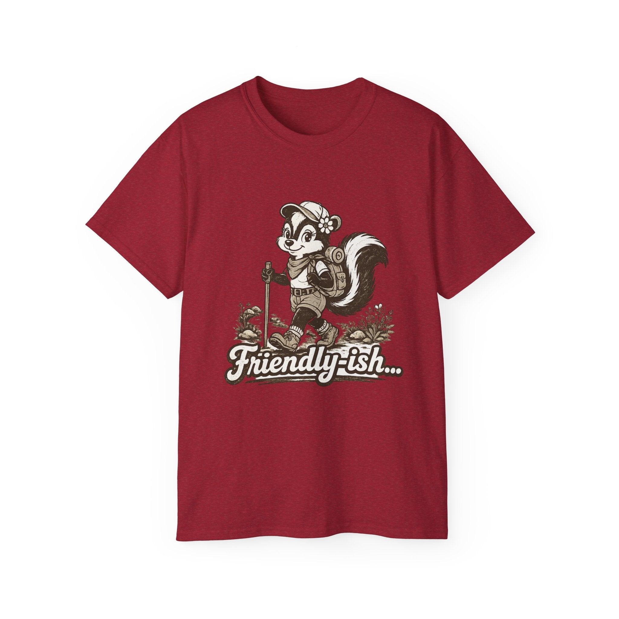 Friendly-ish Woman's Hiking Skunk Tee — Retro Outdoors Graphic T-Shirt