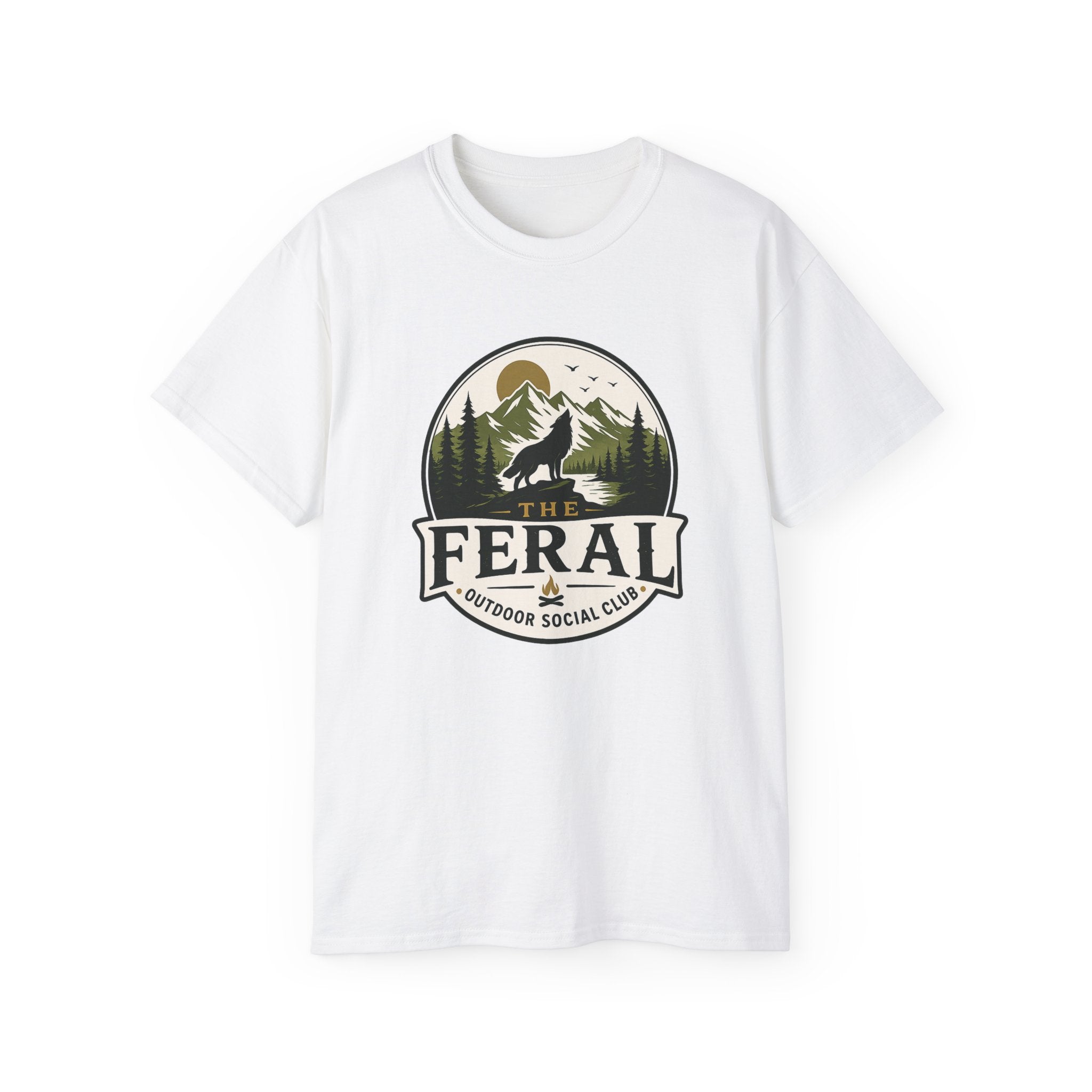 Feral Outdoor Social Club T-Shirt — Wilderness Wolf Logo Tee