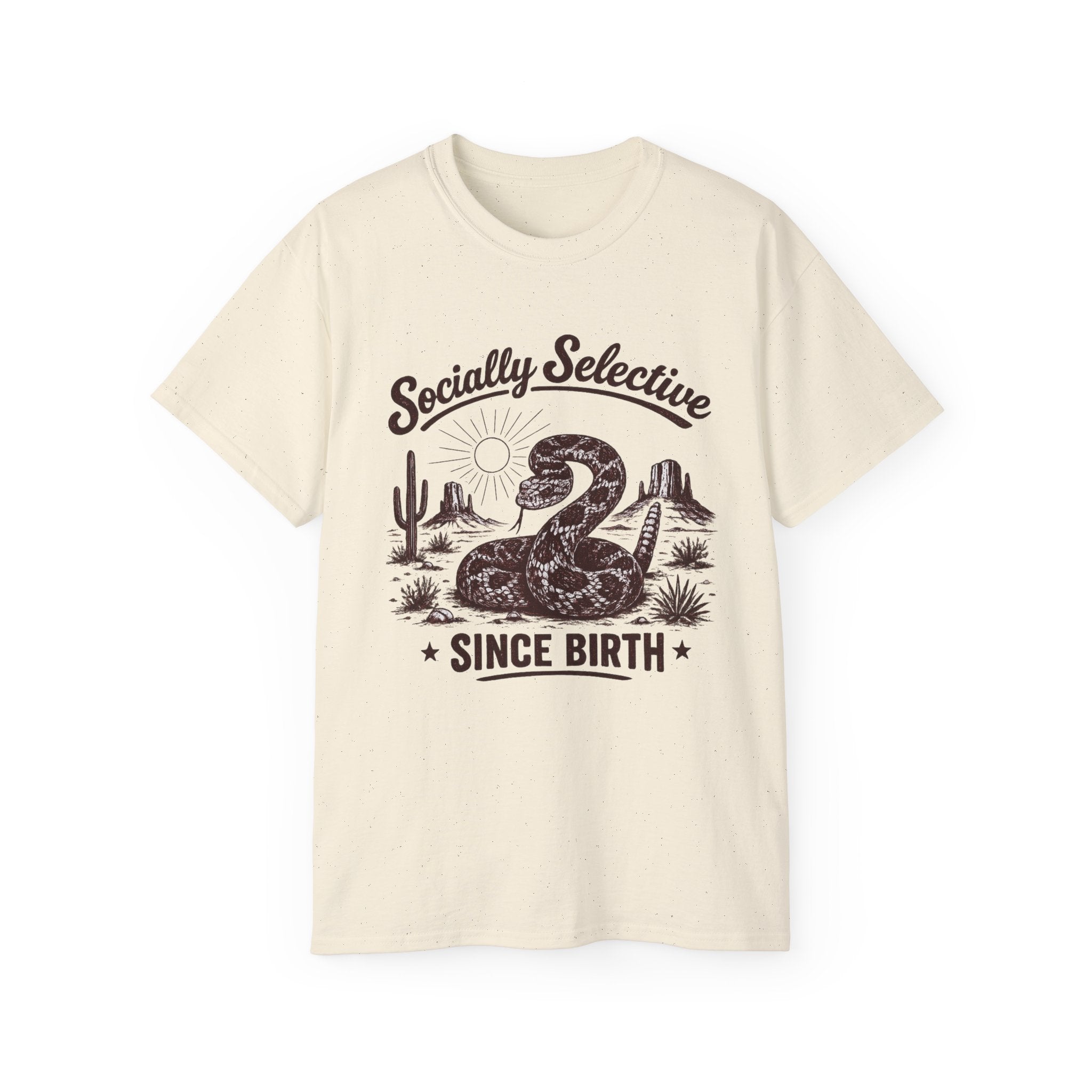 T-Shirt — "Socially Selective Since Birth" Vintage Desert Snake Graphic Tee
