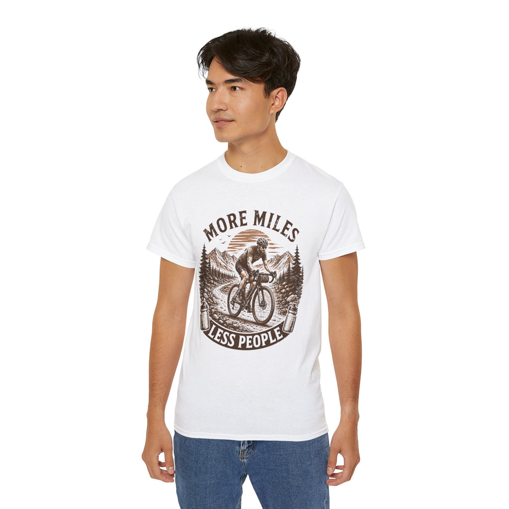 Gravel Cycling T‑Shirt — "More Miles, Less People" Gravel Bike Tee
