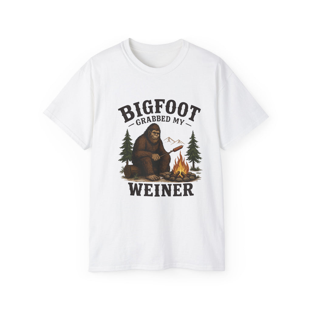 Bigfoot Grabbed My Weiner T-Shirt — Funny Camping Sasquatch Tee