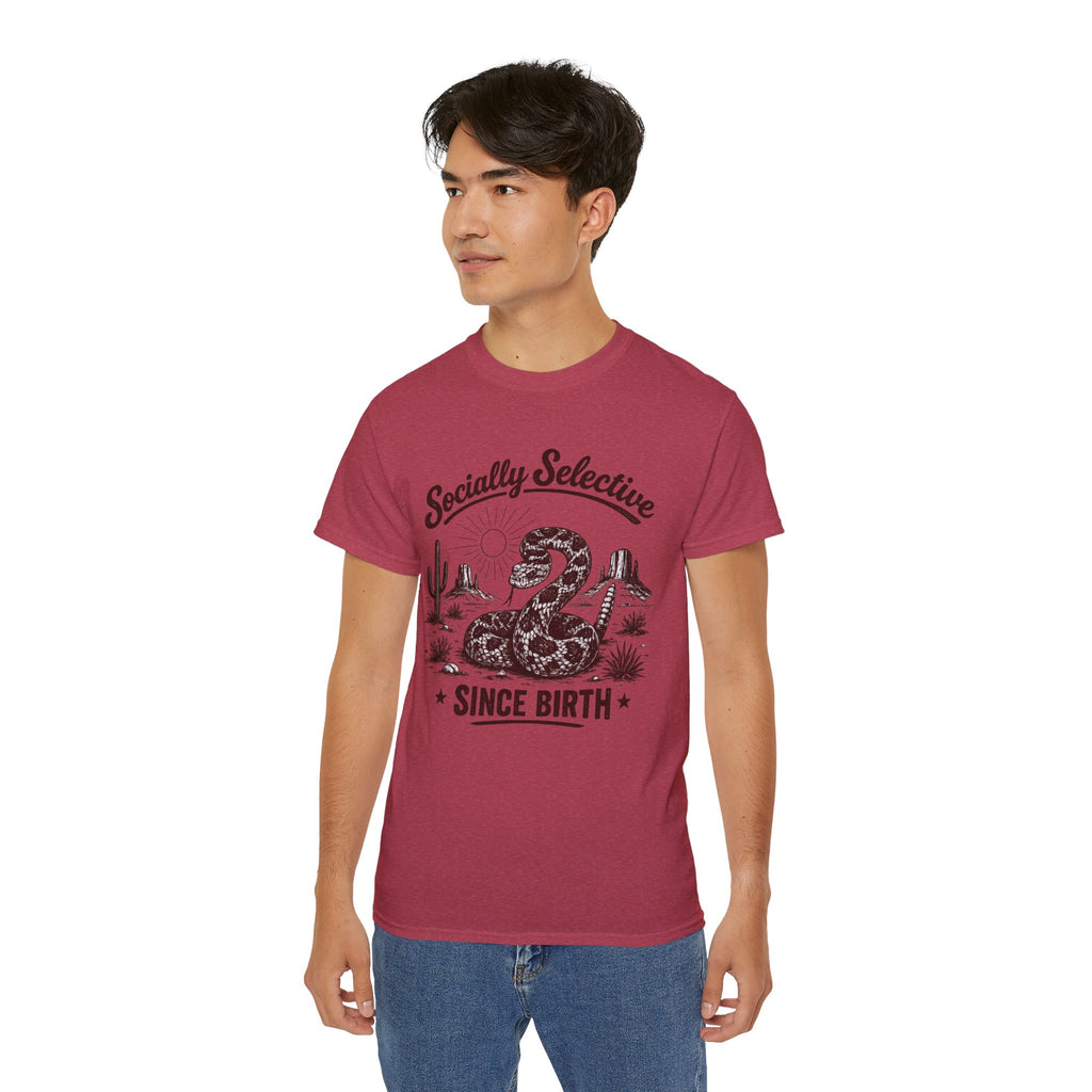 T-Shirt — "Socially Selective Since Birth" Vintage Desert Snake Graphic Tee