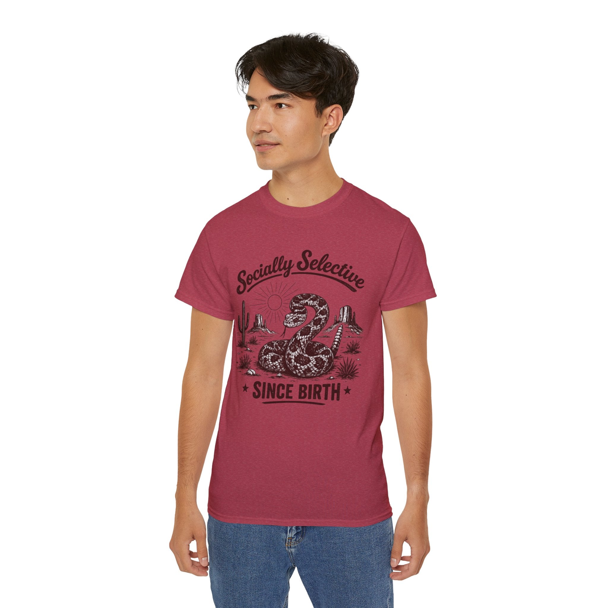 T-Shirt — "Socially Selective Since Birth" Vintage Desert Snake Graphic Tee