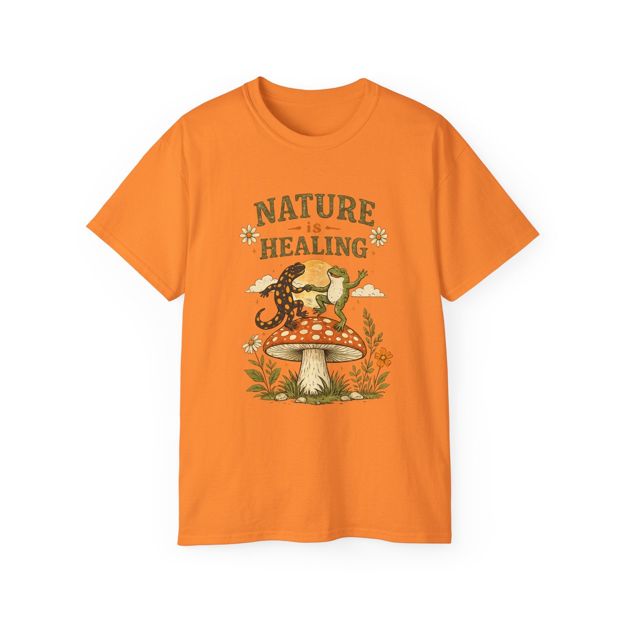 Nature Is Healing T‑Shirt — Retro Mushroom & frog lizard Graphic Tee