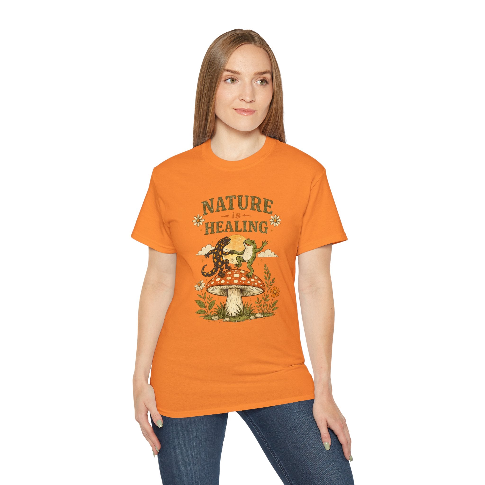 Nature Is Healing T‑Shirt — Retro Mushroom & frog lizard Graphic Tee