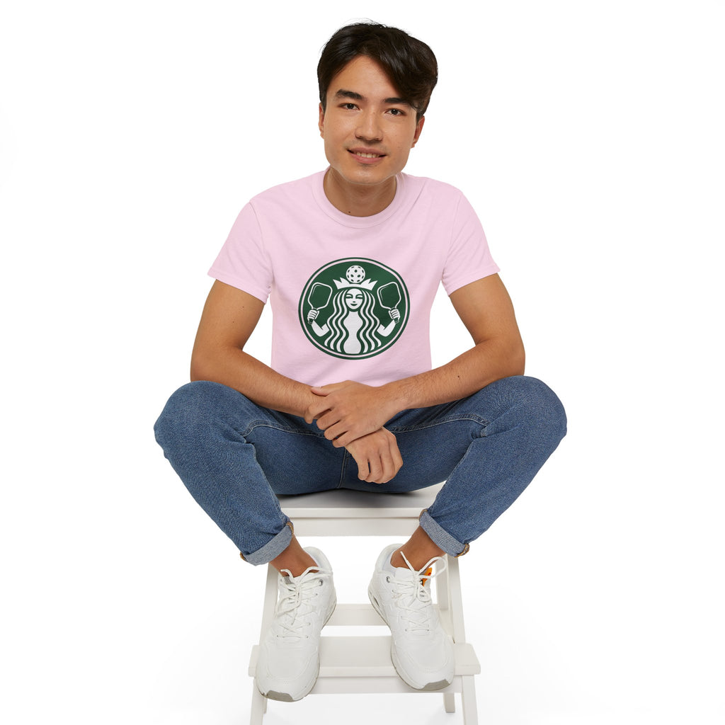 Coffee pickleball Logo Tee — Retro Mermaid Holding paddles Graphic T-Shirt