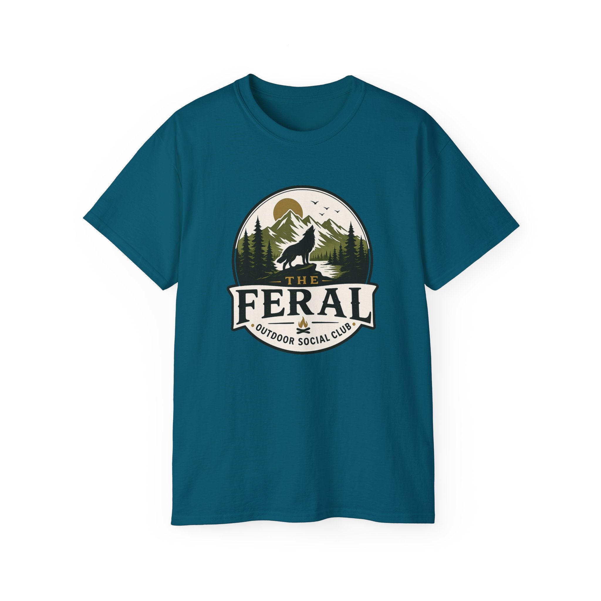 Feral Outdoor Social Club T-Shirt — Wilderness Wolf Logo Tee