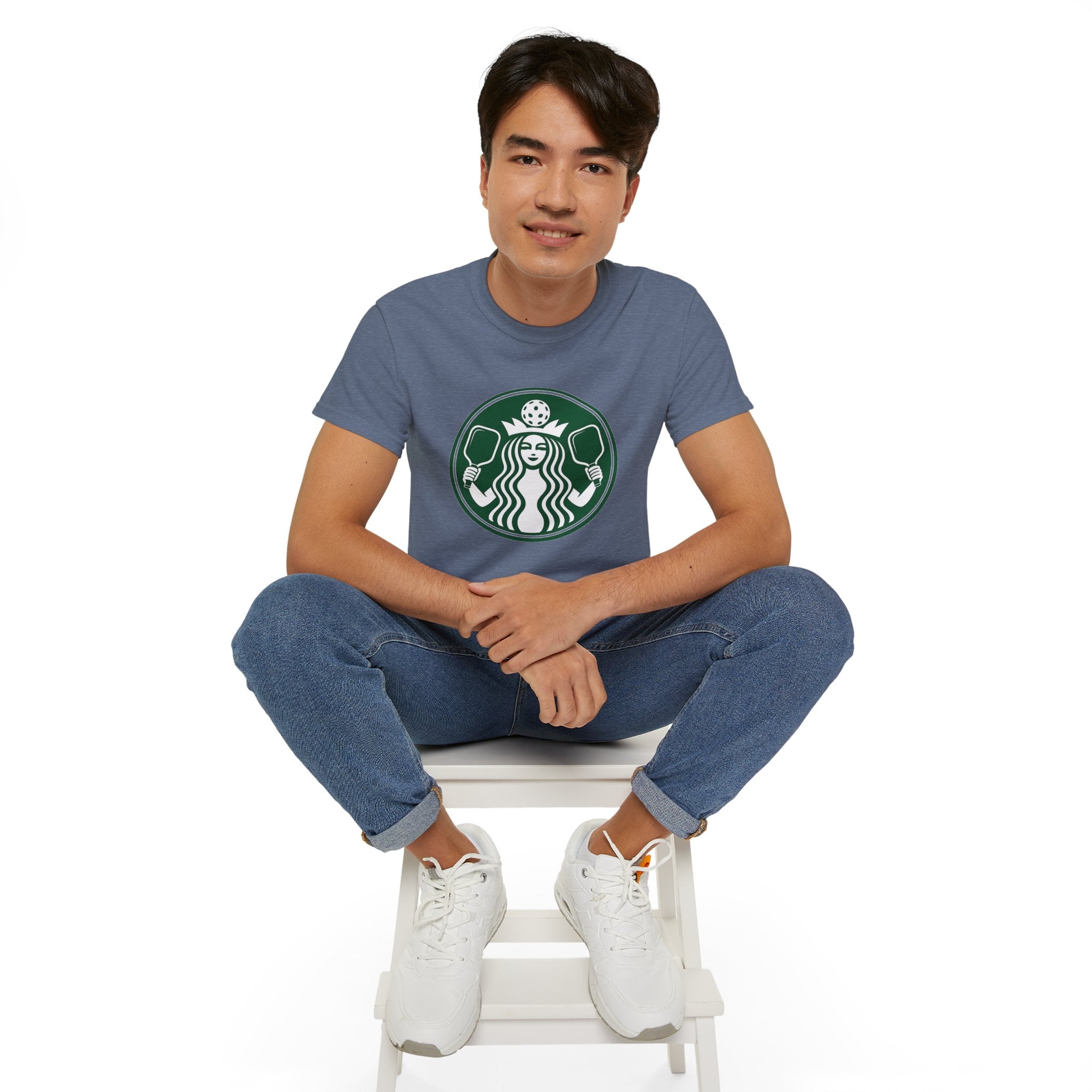 Coffee pickleball Logo Tee — Retro Mermaid Holding paddles Graphic T-Shirt