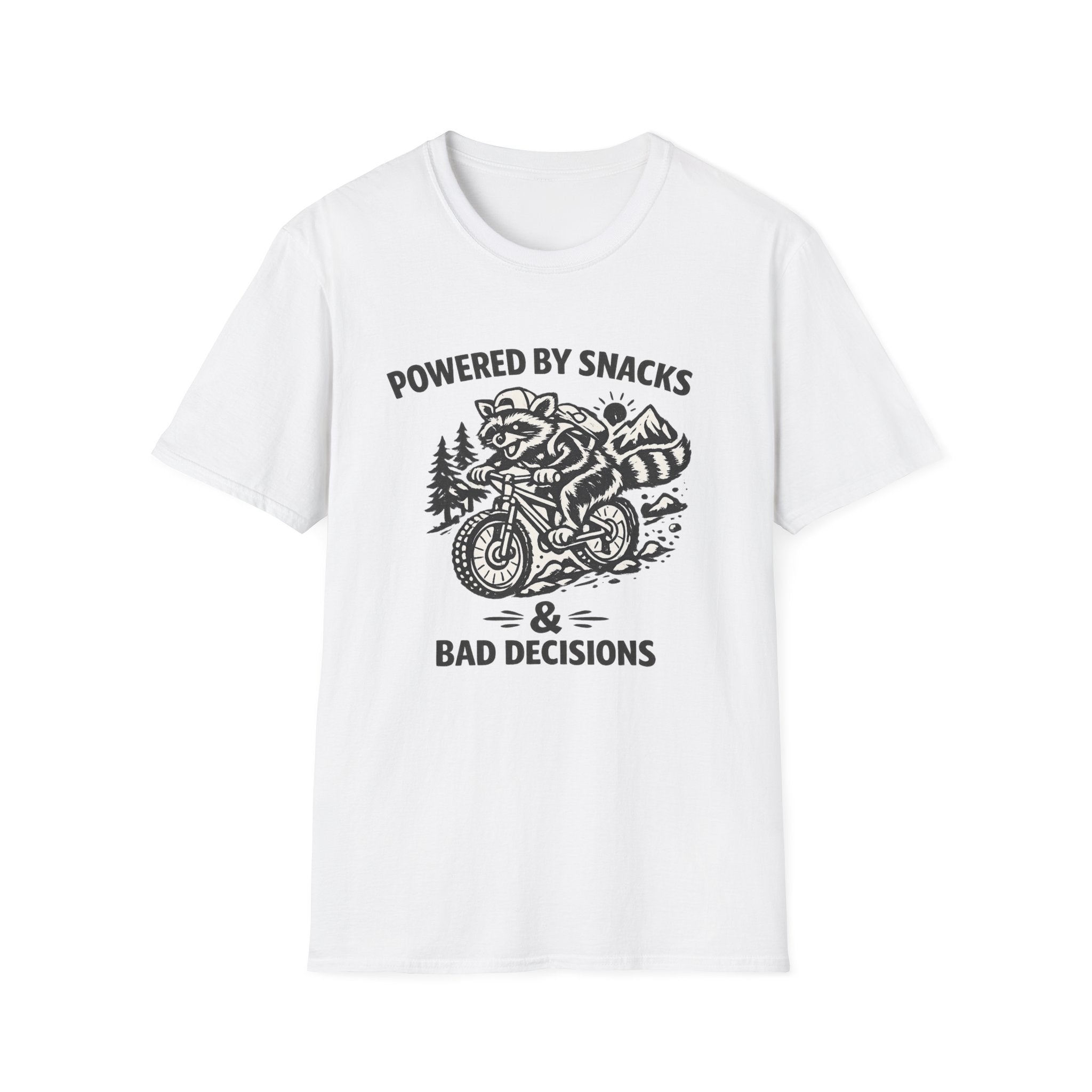 Mountain biking Tee Shirt  Powered by Snacks and Bad Decisions Graphic Tee