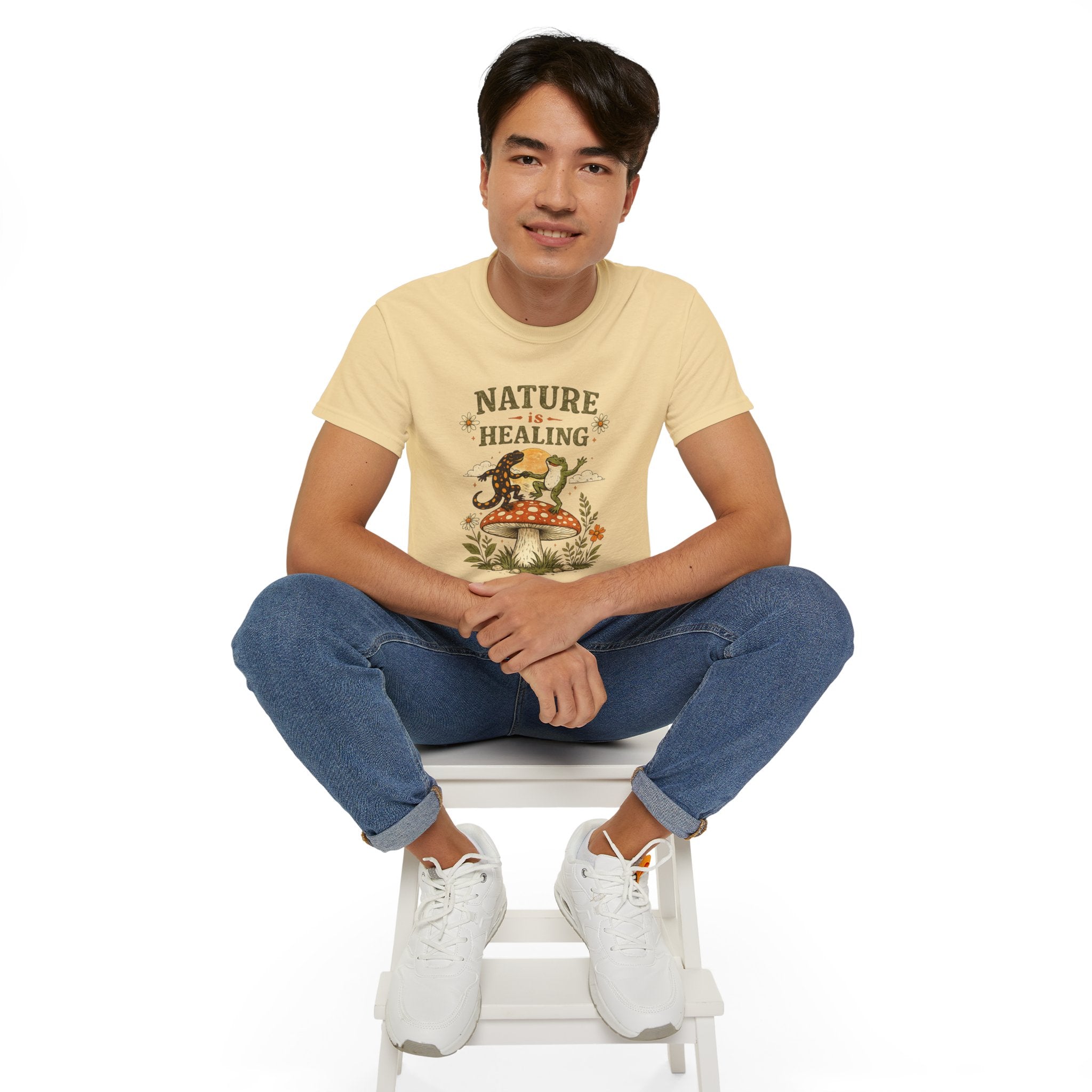 Nature Is Healing T‑Shirt — Retro Mushroom & frog lizard Graphic Tee
