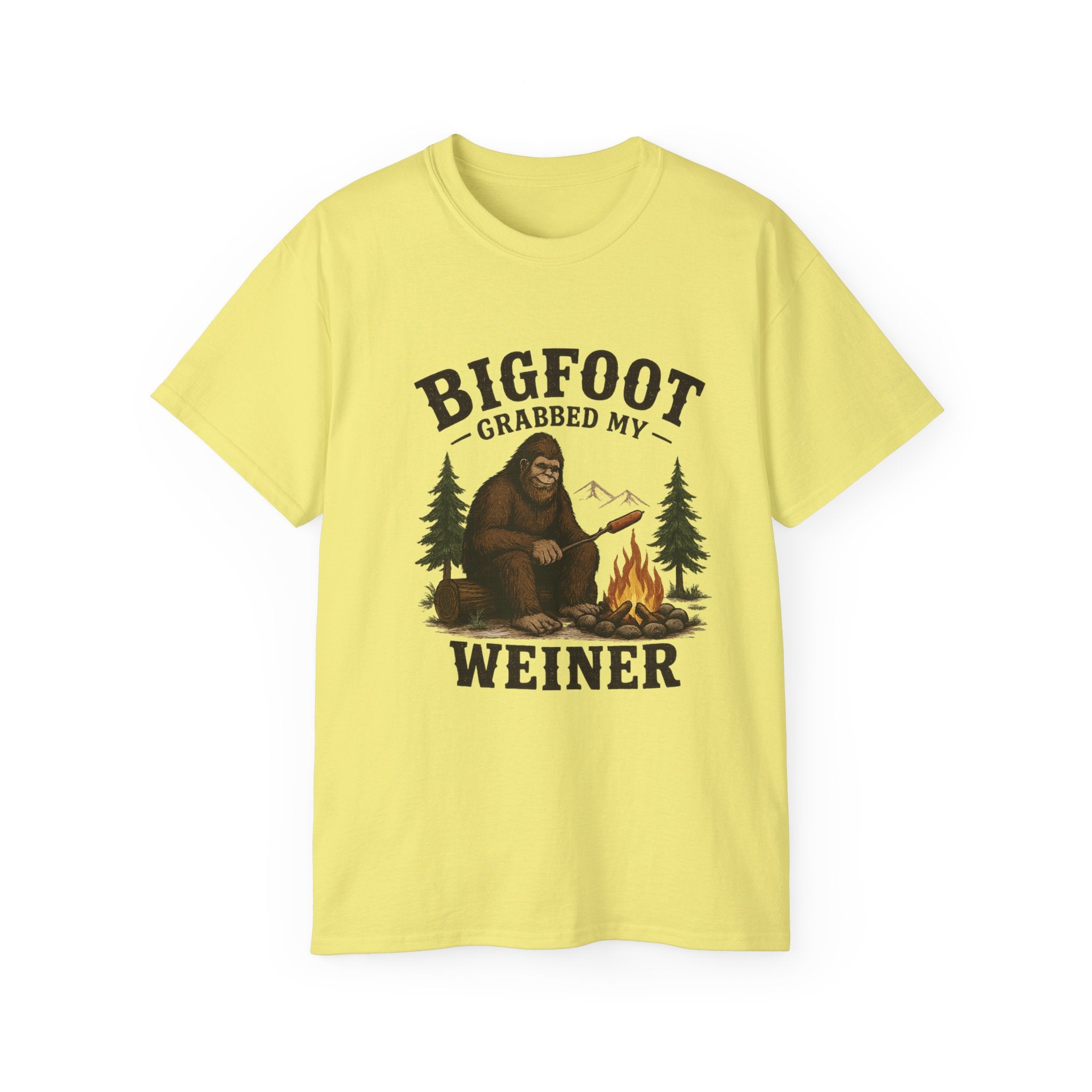Bigfoot Grabbed My Weiner T-Shirt — Funny Camping Sasquatch Tee