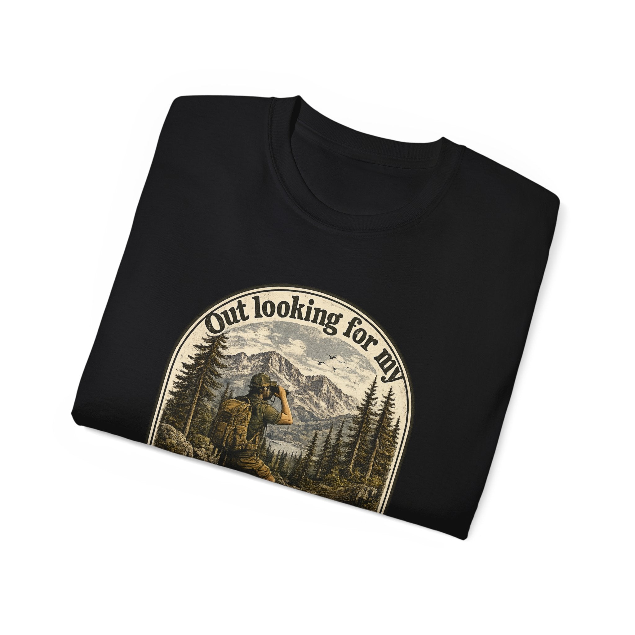 Adventure Graphic Tee — “Out Looking for My Will to Survive” Mountain Hiking Shirt