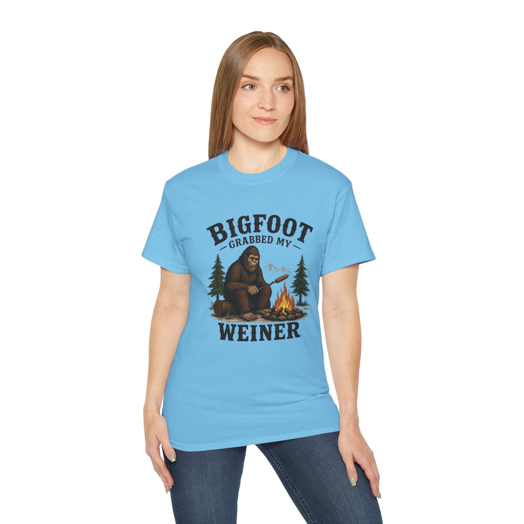 Bigfoot Grabbed My Weiner T-Shirt — Funny Camping Sasquatch Tee