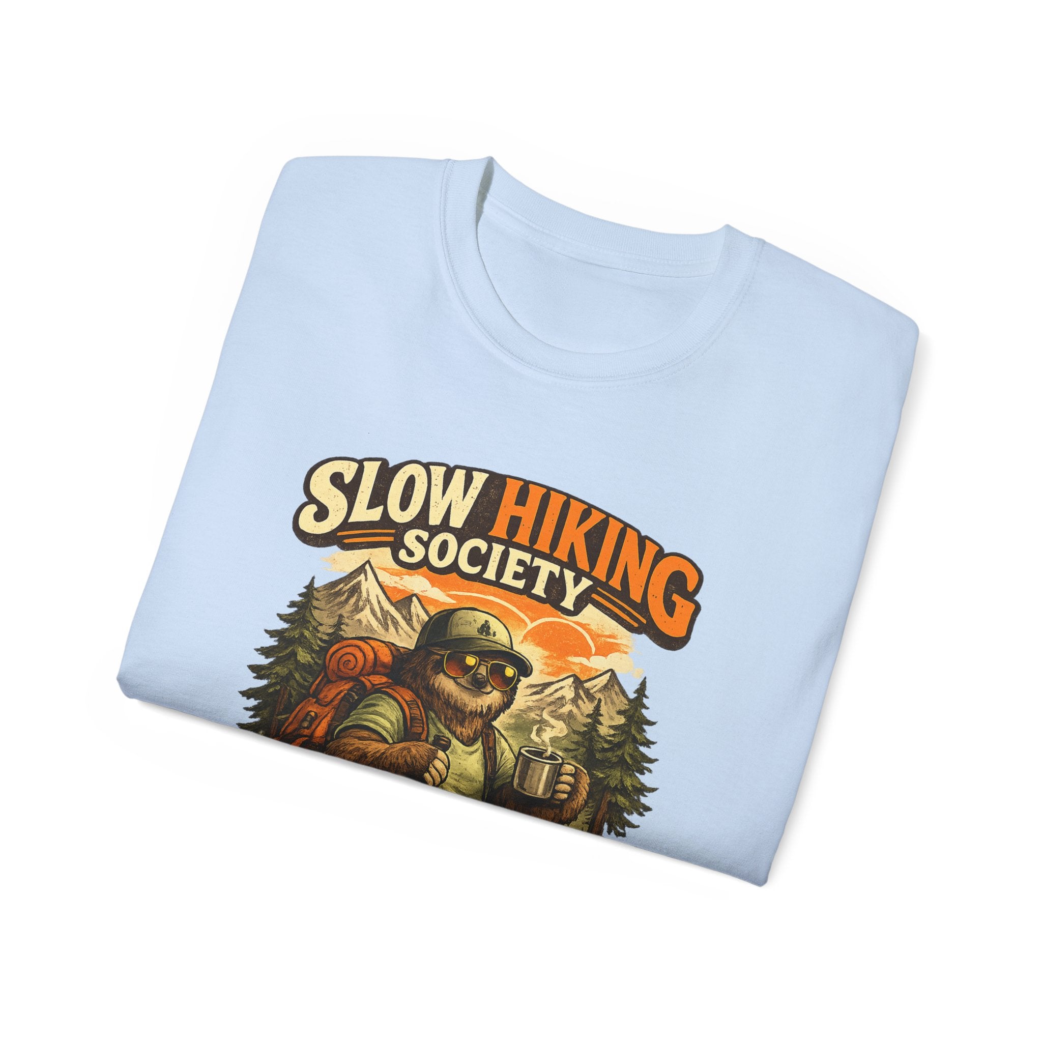 Slow Hiking Society T-Shirt — "Last One to the Top Wins" Vintage Outdoor Tee