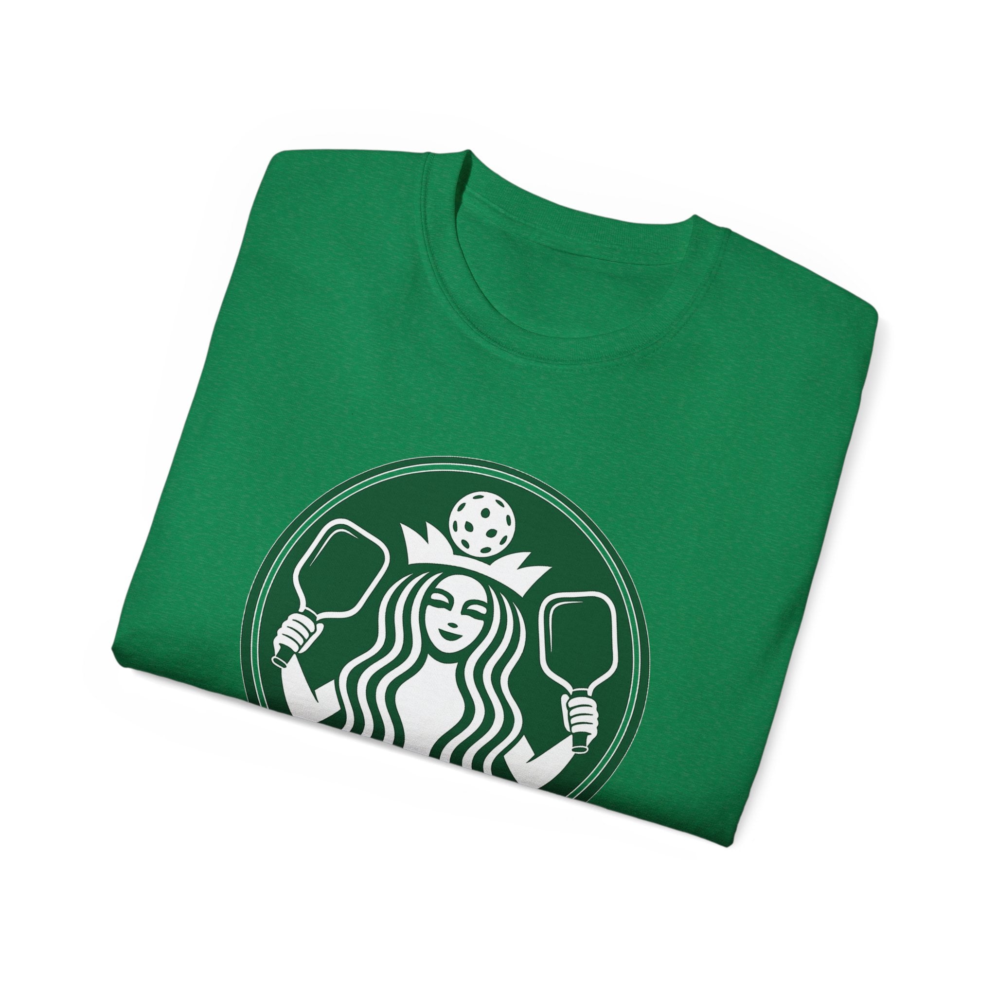 Coffee pickleball Logo Tee — Retro Mermaid Holding paddles Graphic T-Shirt