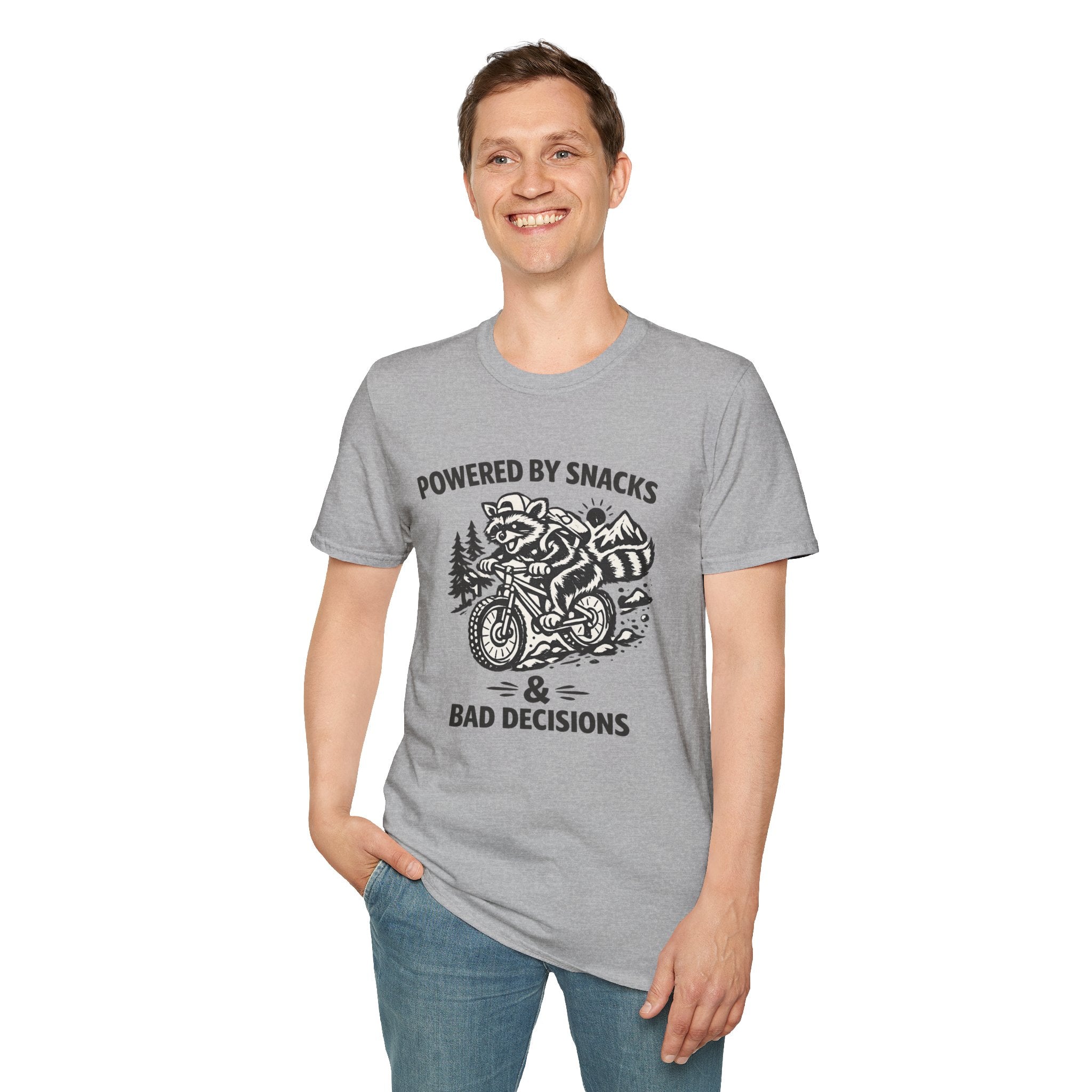 Mountain biking Tee Shirt  Powered by Snacks and Bad Decisions Graphic Tee