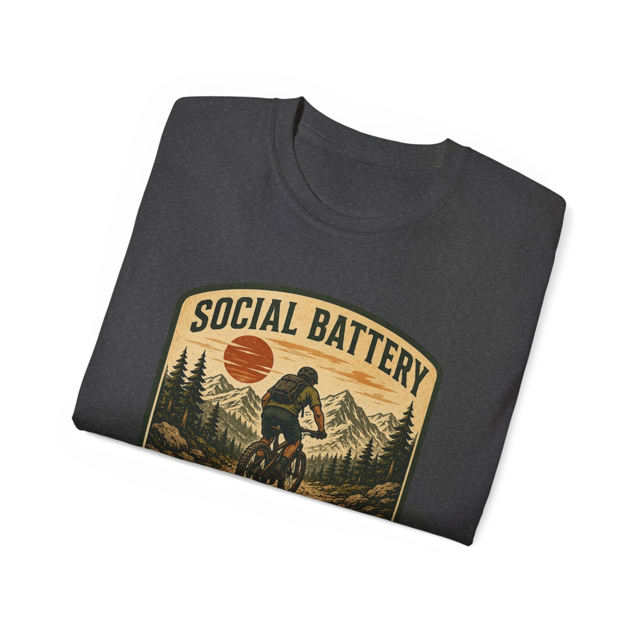 Mountain Biking Tee — "Social Battery Charges on Trails Only" Graphic T‑Shirt