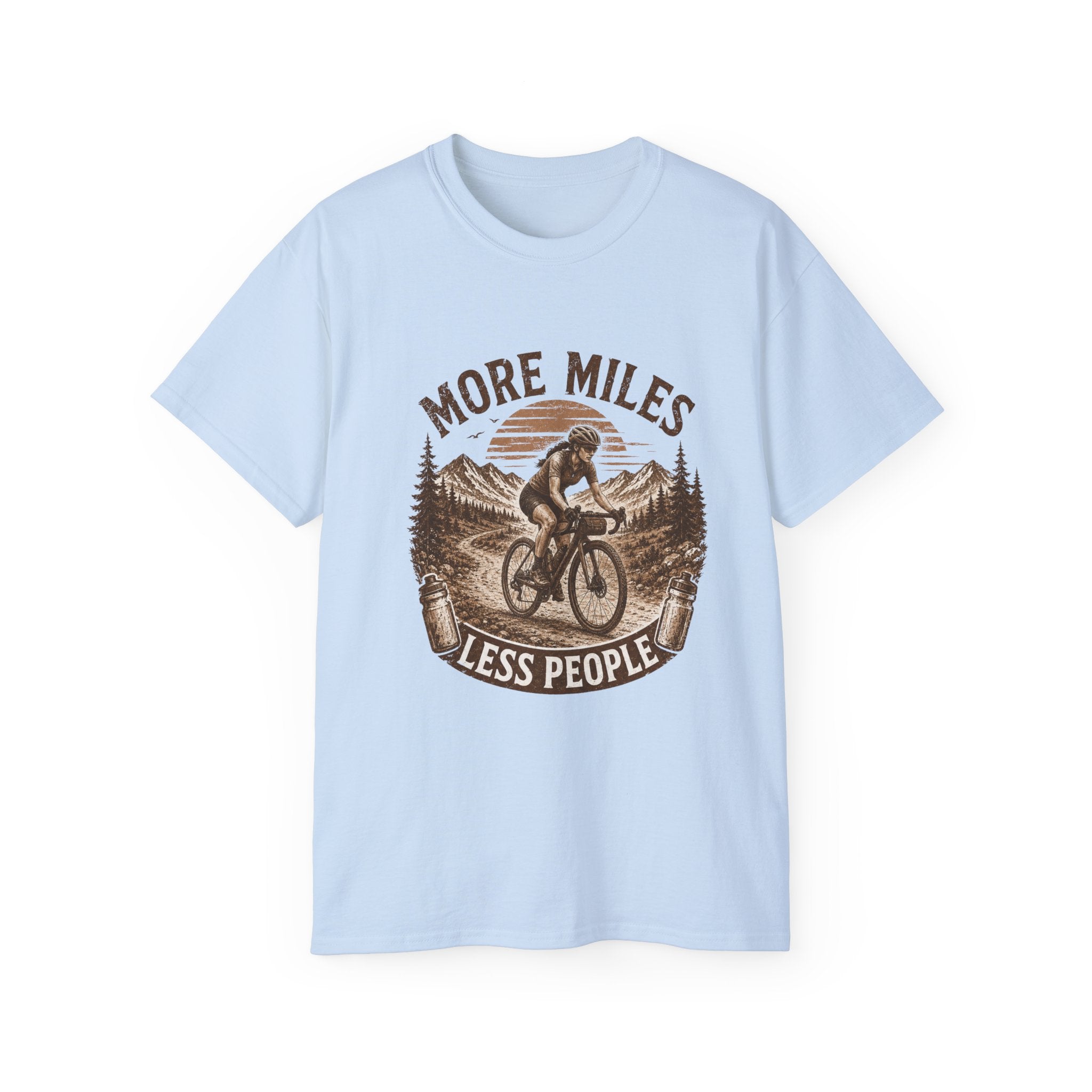 Women’s Gravel Cycling Tee — "More Miles Less People" Gravel Biker Shirt